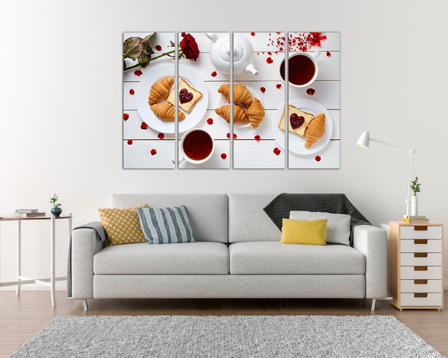 Coffee canvas Romantic breakfast décor Heart home art Love gift Valentine day