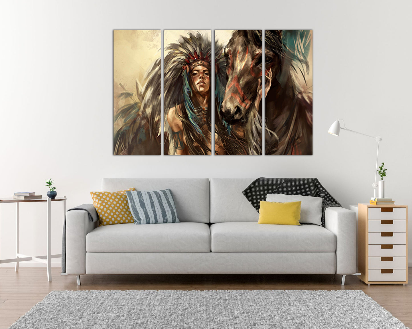Native American Indian girl canvas Horse décor ready to hang