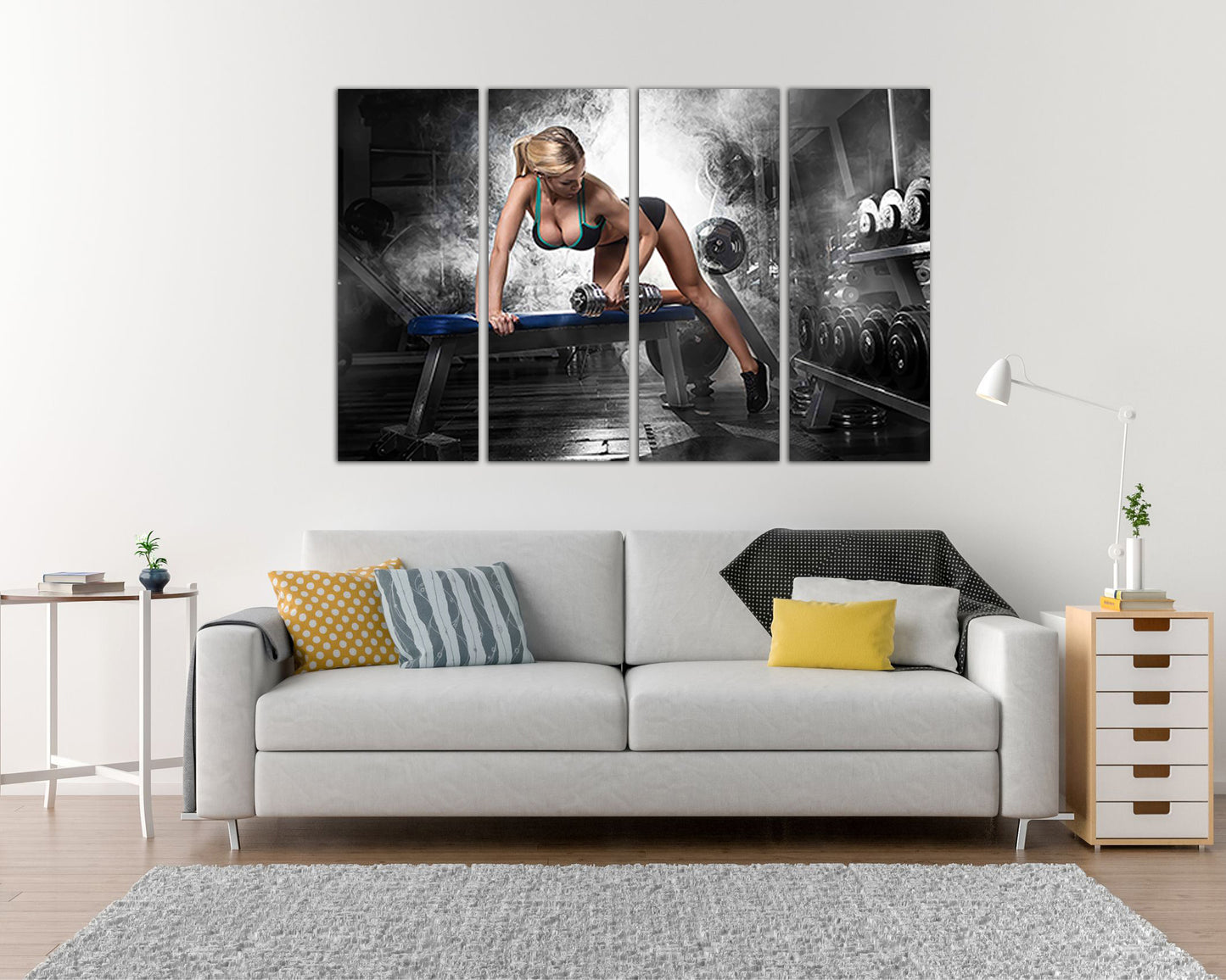 Gym canvas panels set Sports training decor Dumbbell wall art Fitness workout