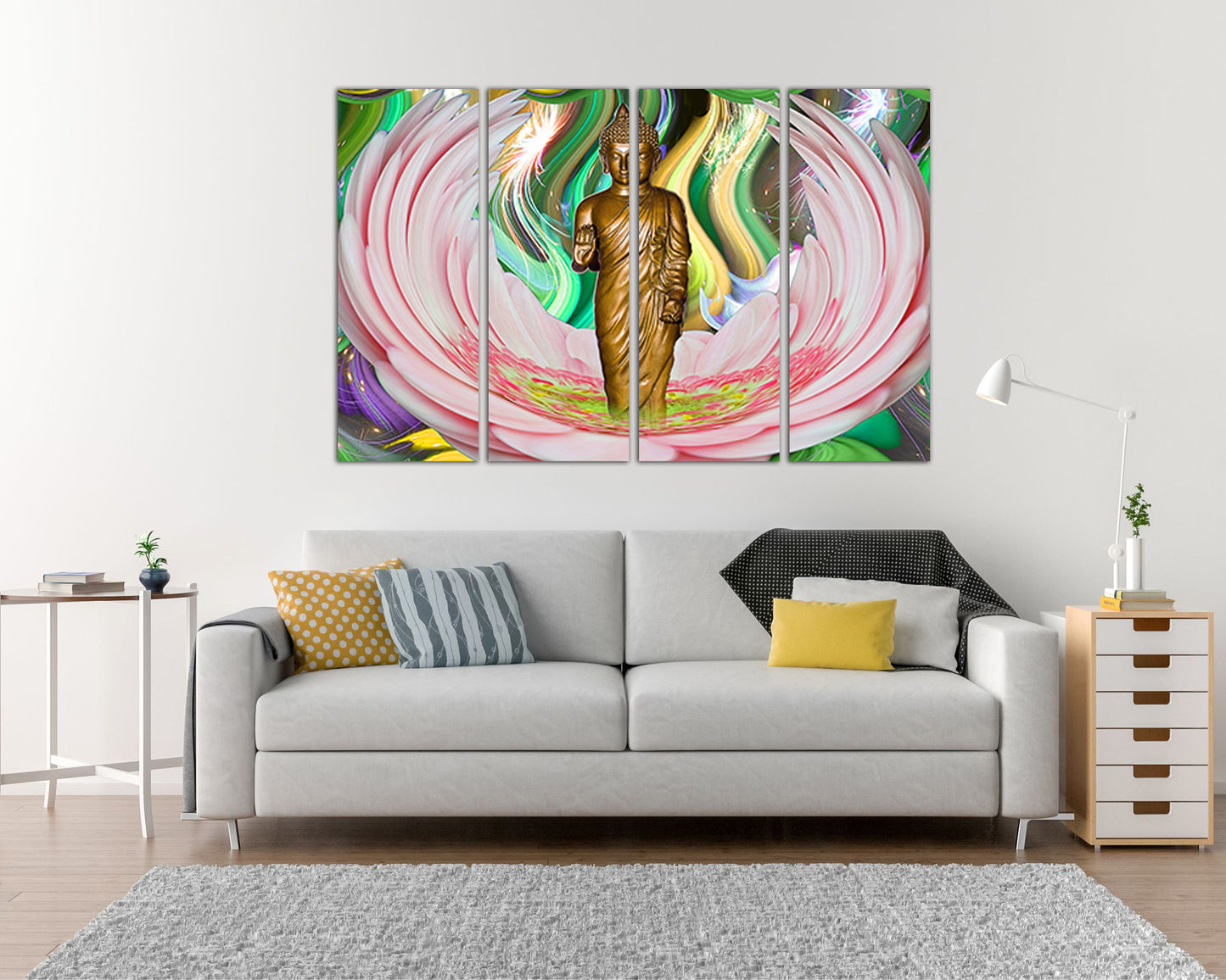 Buddha canvas Spiritual art Yoga Buddhism wall art Meditation decor Lotus flower print