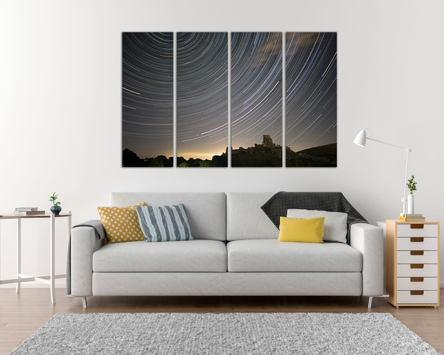 Meteor shower print Starry sky décor Sky canvas set Nursery nature art Comet artwork