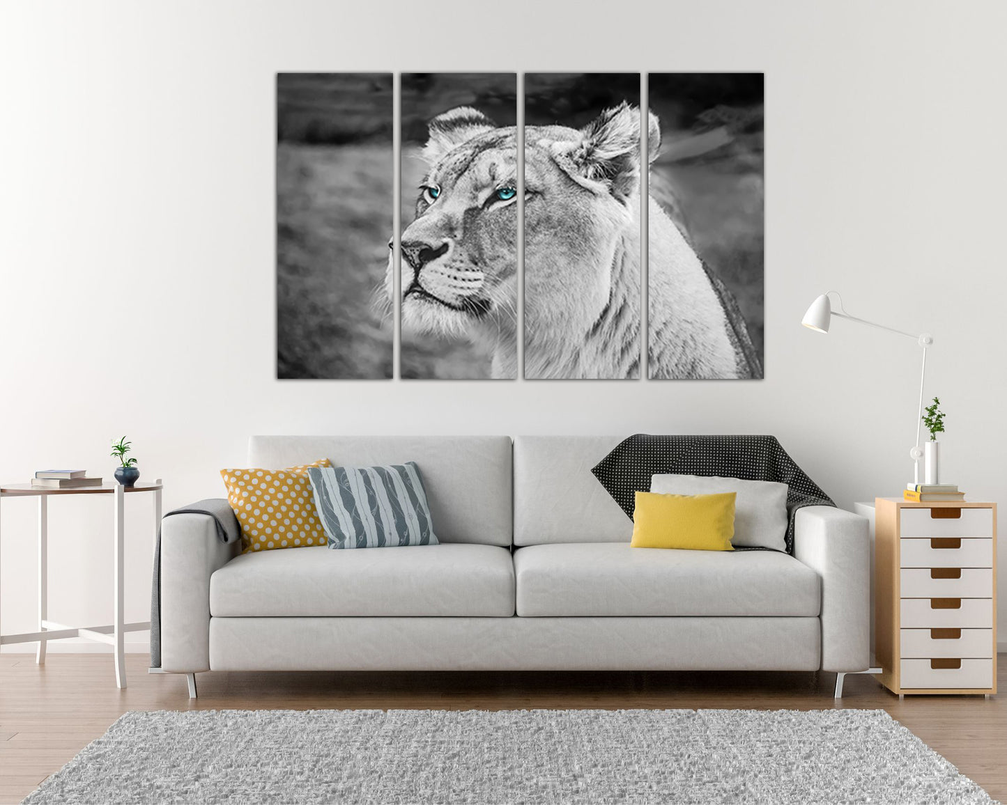 Lion canvas set Animal décor Wild cat prints Ready to hang