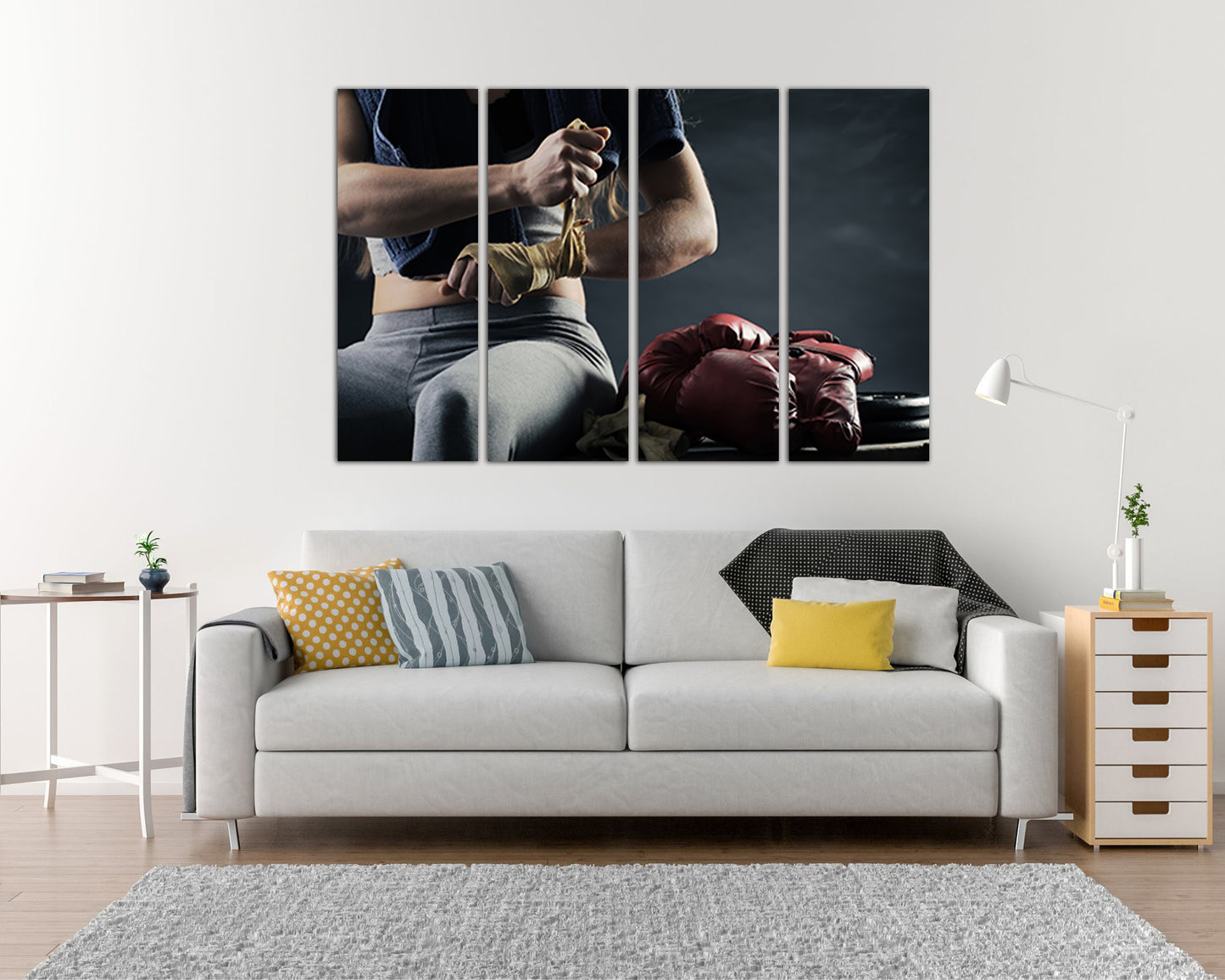Boxing gloves girl canvas Sports gym art Motivation artwork Muscles decor