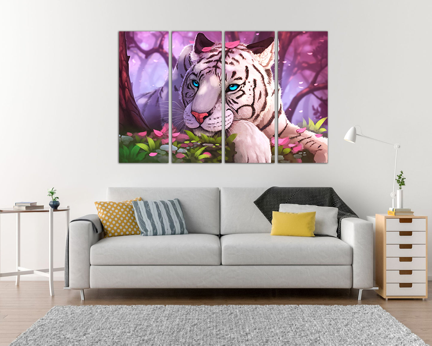 White tiger canvas Nursery decor Big cats Magical wall art Fairy print Kids home decor Fantasy print Baby animals