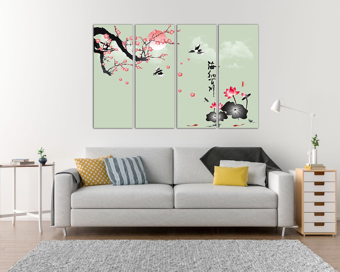 Cherry blossom wall art canvas Lotus flower decor Sakura print Floral Japan artwork