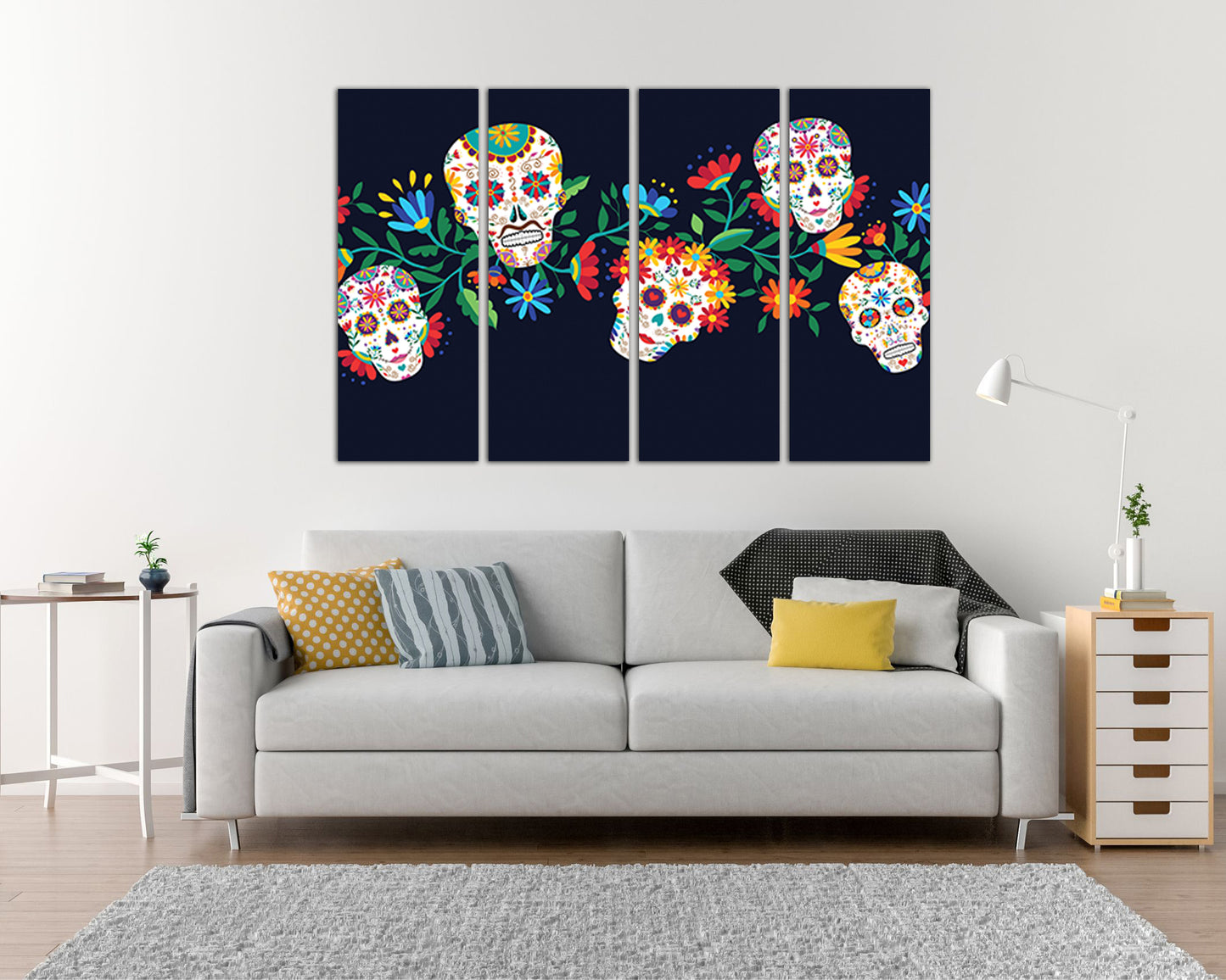 Sugar skull canvas Mexican day dead Gothic home decor Flower art works ready to hang