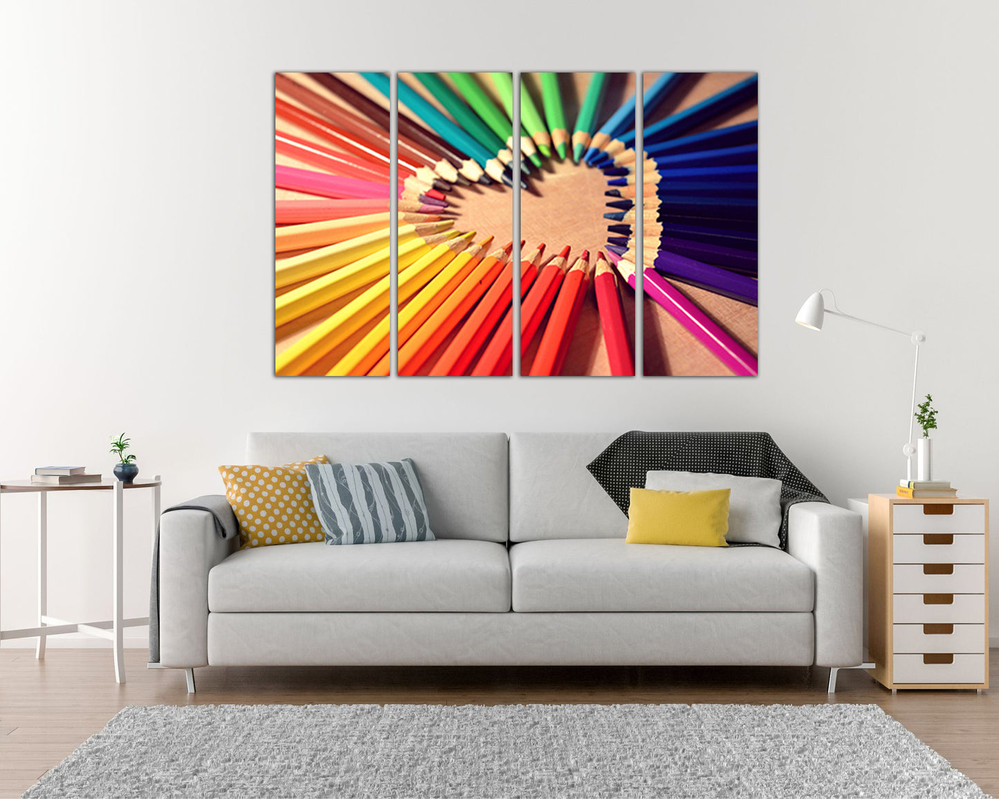 Pencil heart print on canvas Color wall art Rainbow artwork Romantic decor Wooden artwork