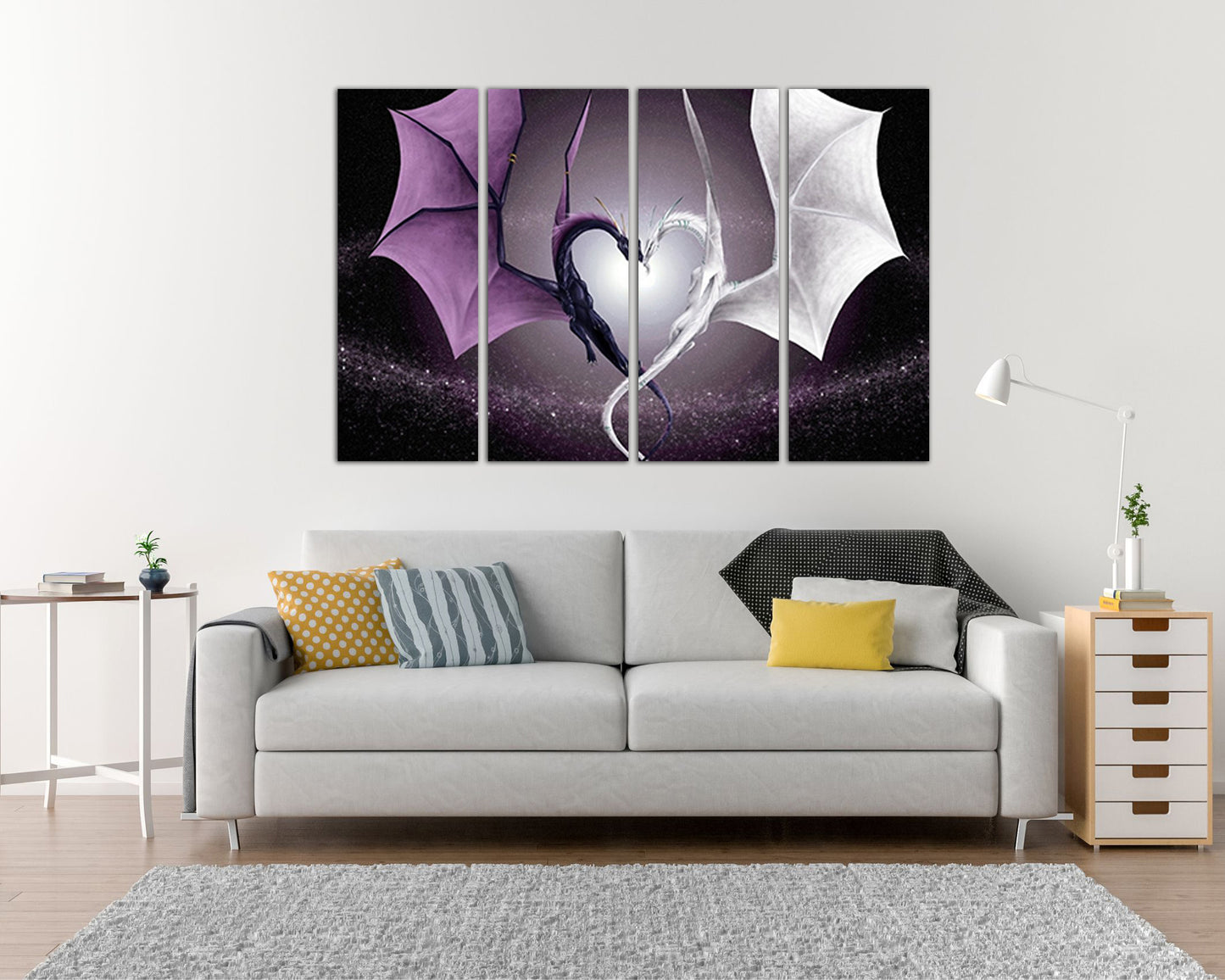 Dragon print Wall art canvas Love decor Heart gift mythological animals kids ready to hang
