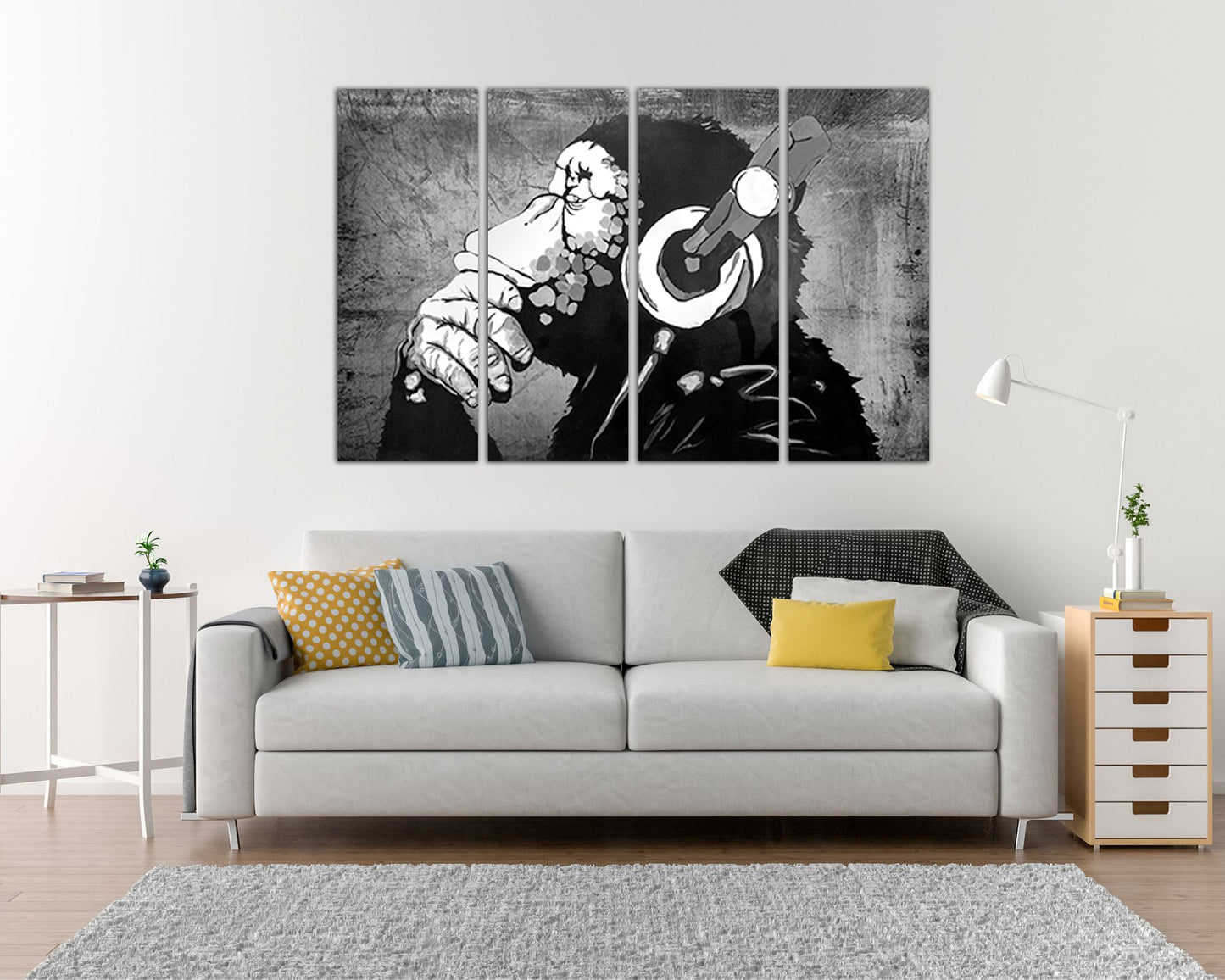 Dj Monkey canvas Street art artist Graffiti art gift Black white decor Music home artwork