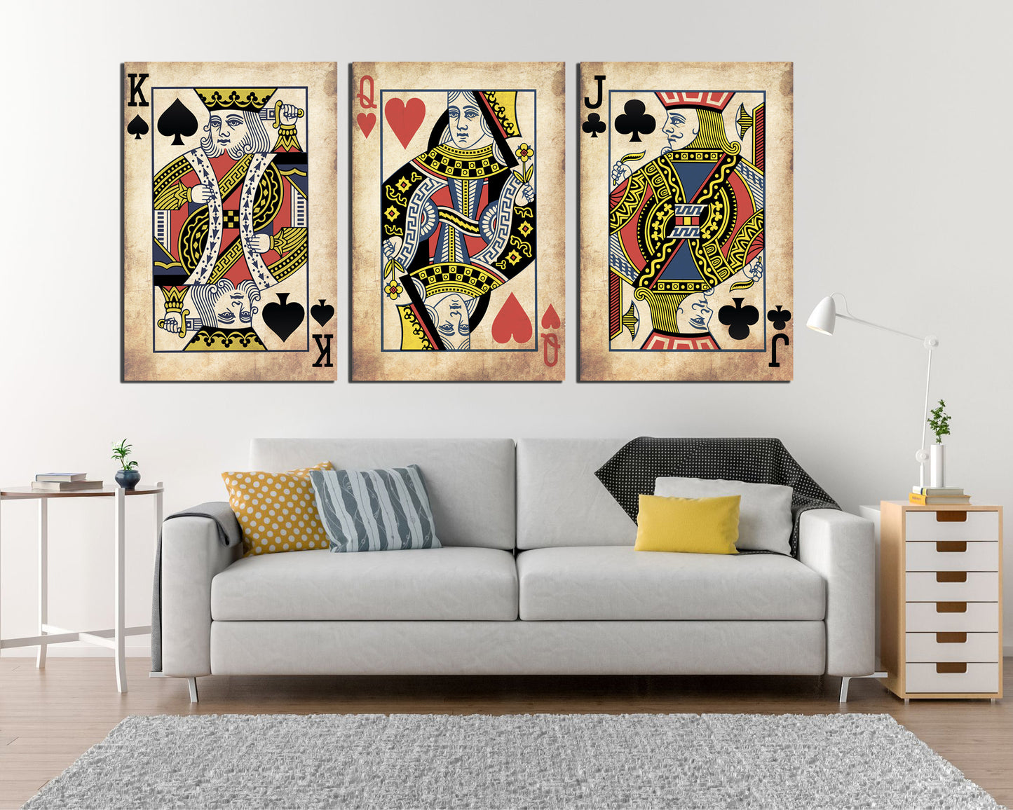 Playing card print on canvas King queen wall décor Casino art work Ace spades ready to hang