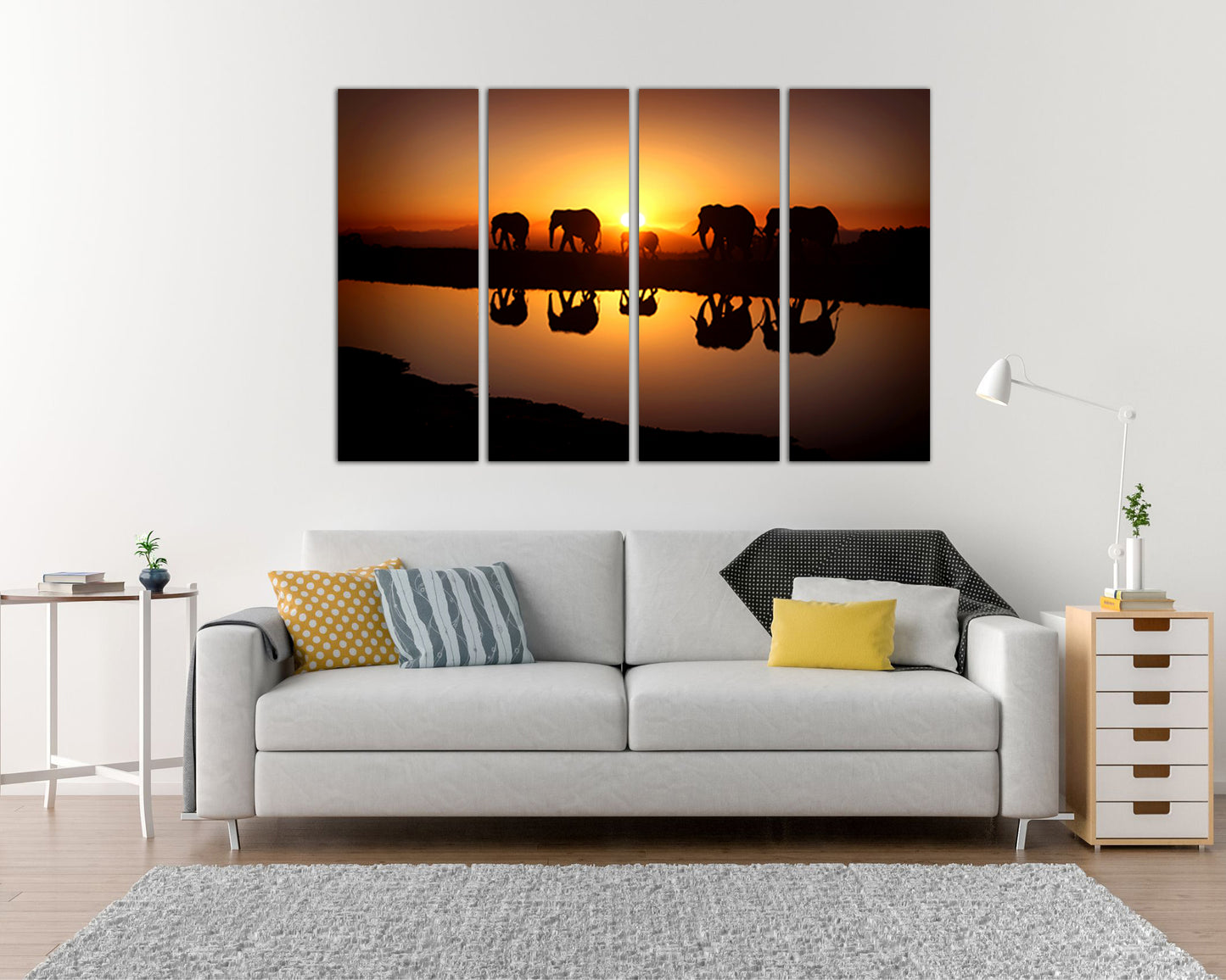 Elephant Wall Art Sunset Canvas Animal decor Nursery print