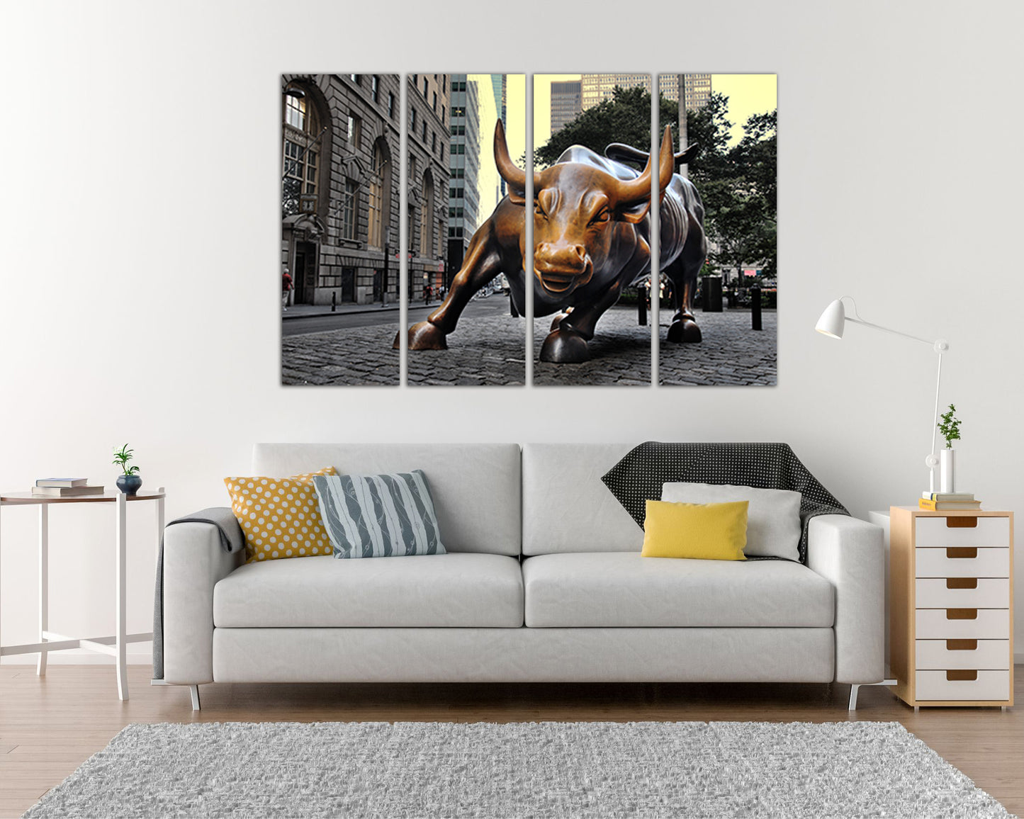 Charging bull statue canvas Wall street art Financial district Motivational gift New York art works print