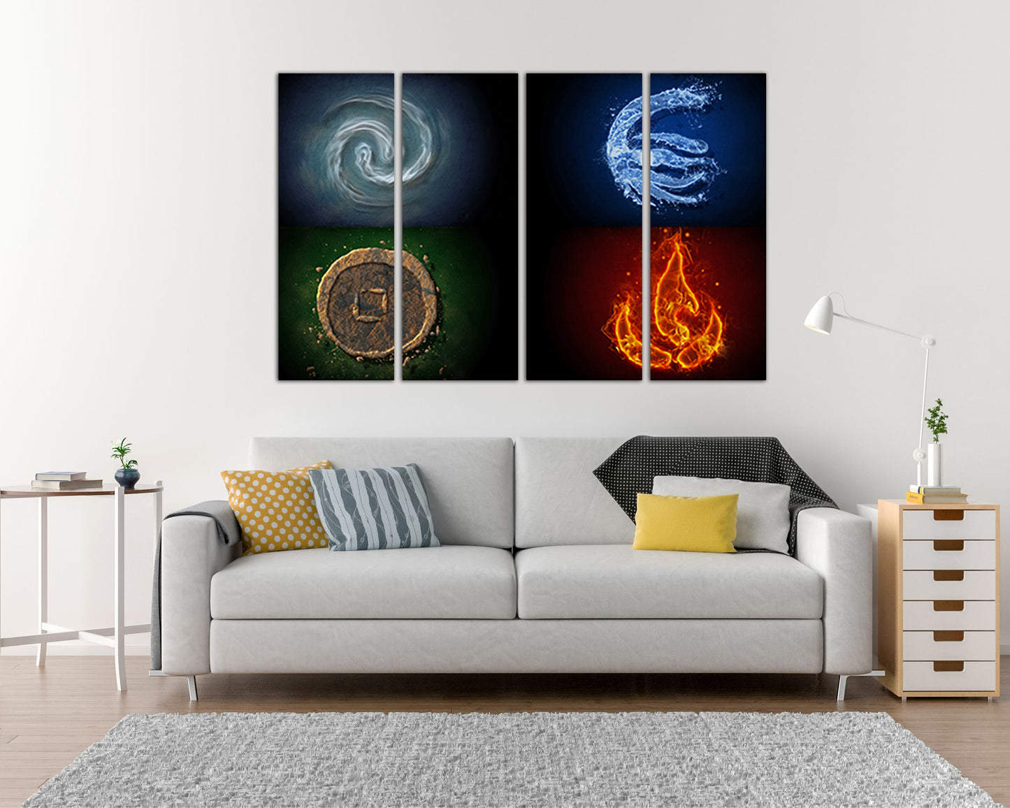 Fire air water earth Four element canvas prints Meditate Occult symbol decor