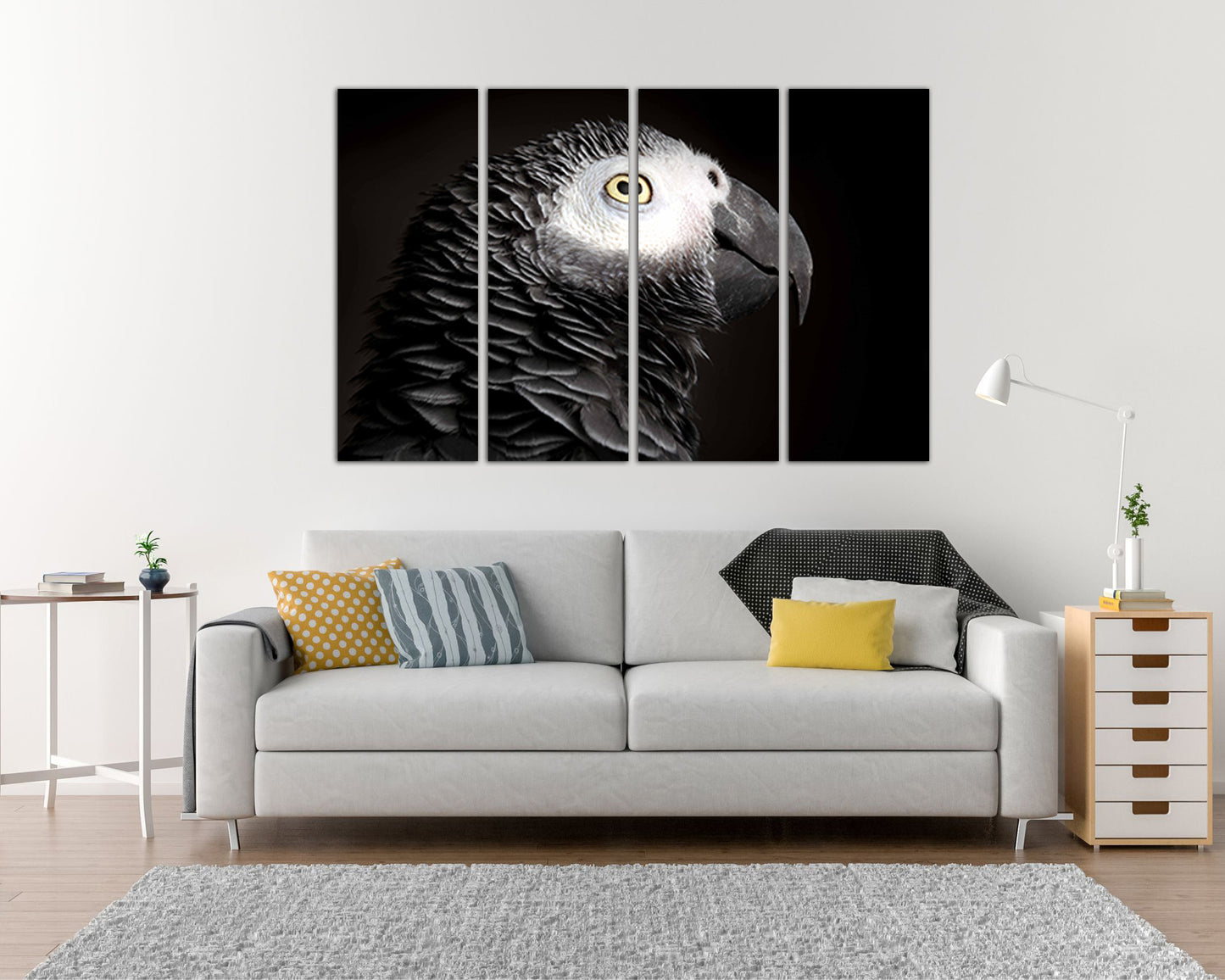 Grey parrot print Gallery wall set Bird canvas African grey Cockatoo bird art Tropical home photo