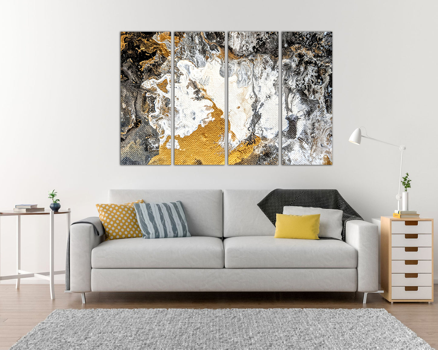 Abstract print on canvas white gold abstraction decor