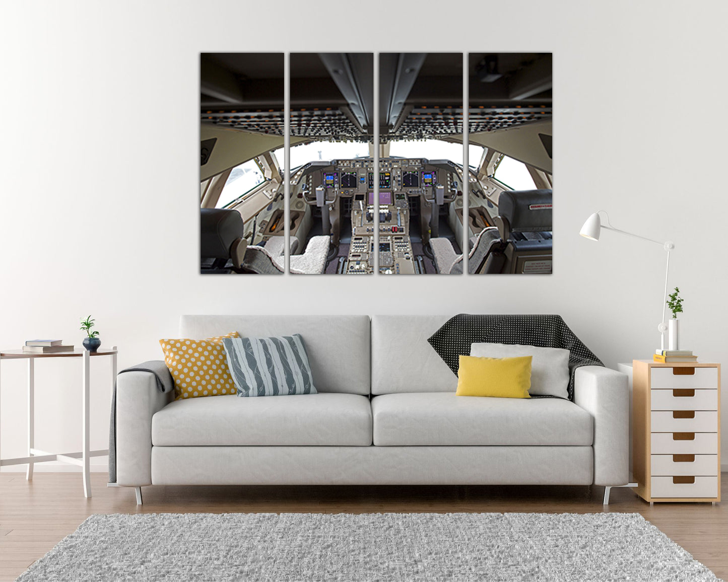 Сockpit Boeing 747 plane canvas Mechanism decor Aircraft print
