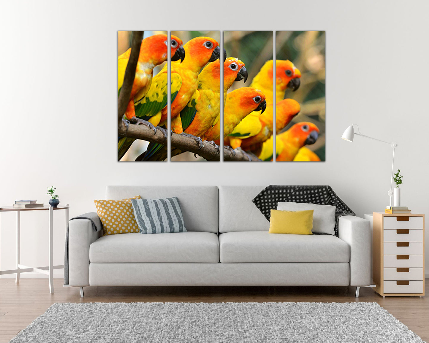 Parrot yellow canvas Cockatoo bird print Tropical animal art