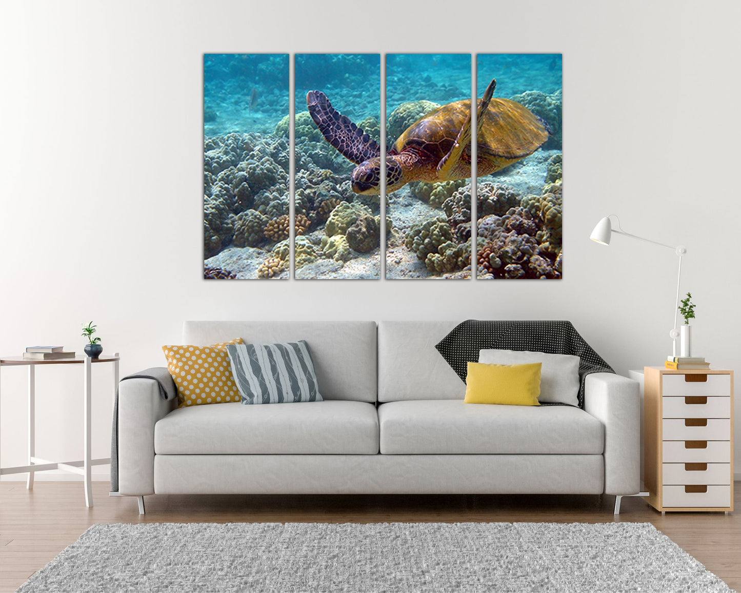 Turtle canvas Animals art Gift for her Ocean wall décor Coral print Water photo ready to hang