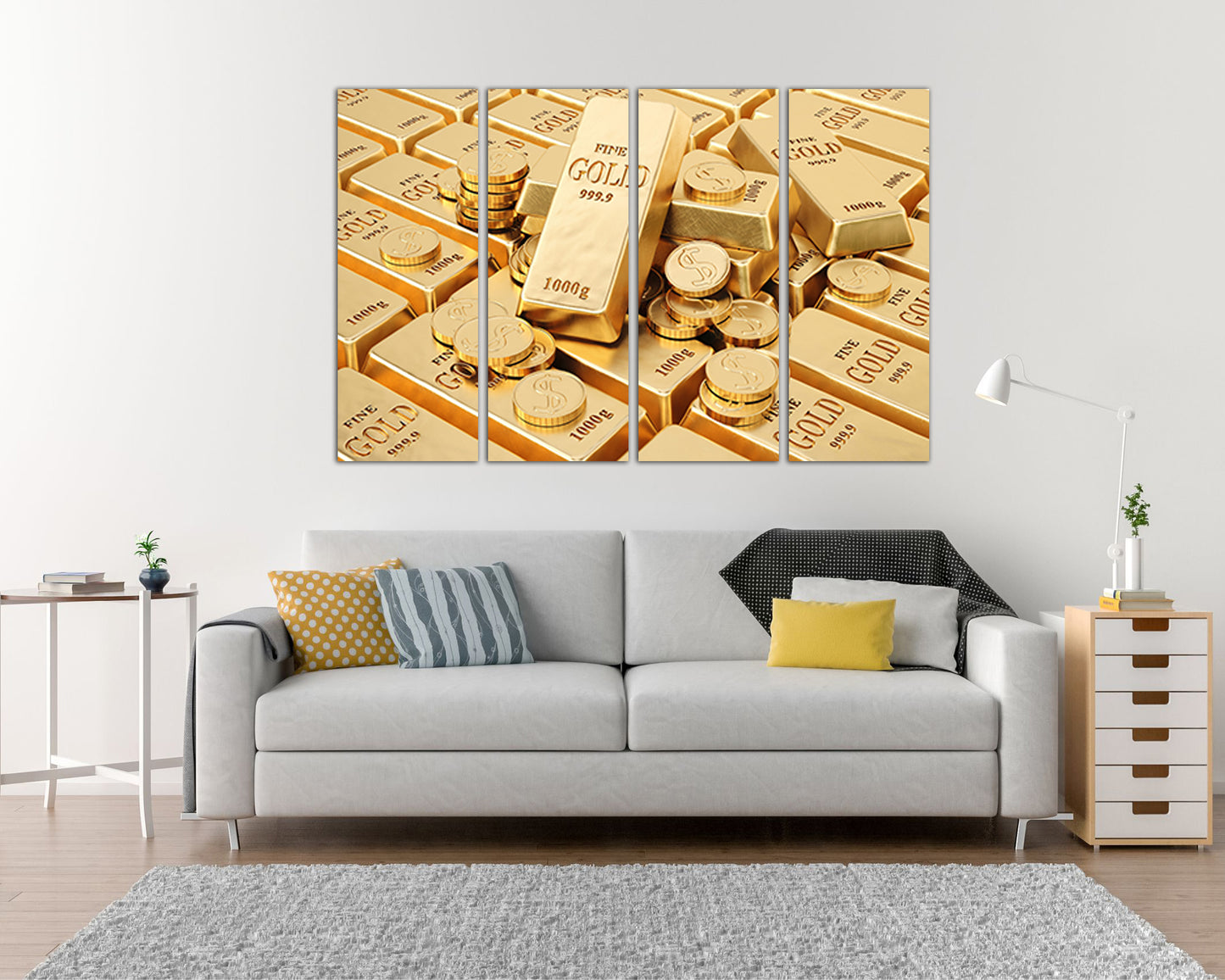 Gold ingot art print on canvas Bank Finance wall decor Metal gifts for her Bitcoin gift King of metals