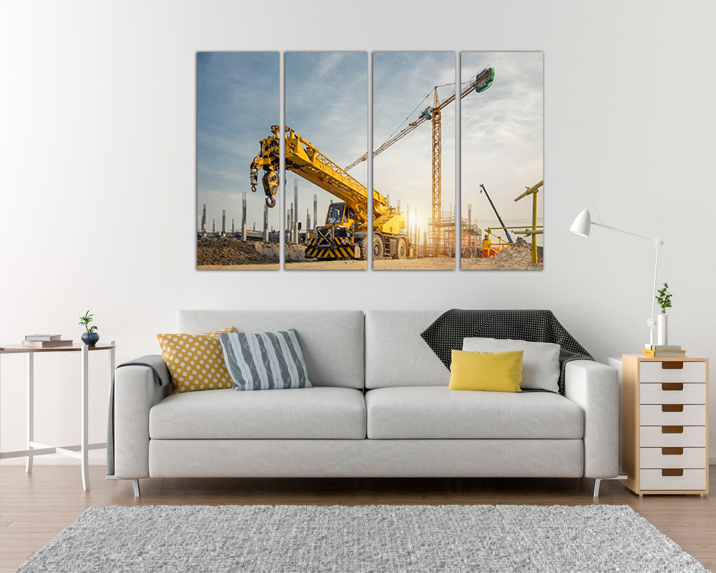 Crane canvas Construction sites Mechanism wall art Engine décor truck print
