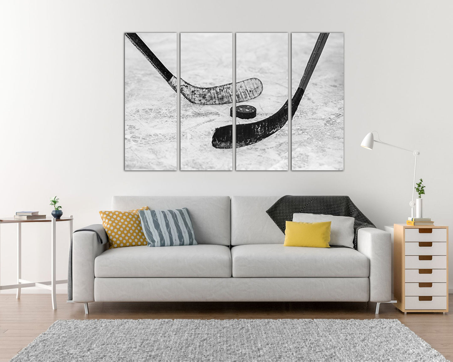 Hockey canvas Winter Sports wall art Ice rink print Stick décor