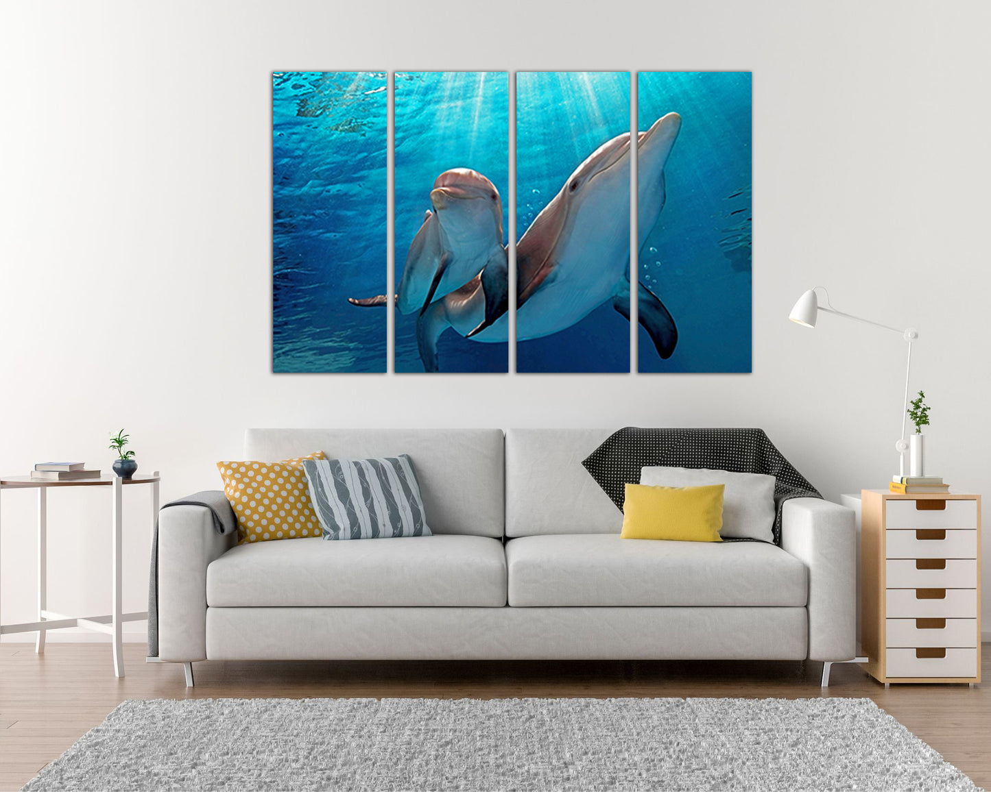 Dolphins Animal decor Sea life canvas Home decoration Ocean print Baby room wall art