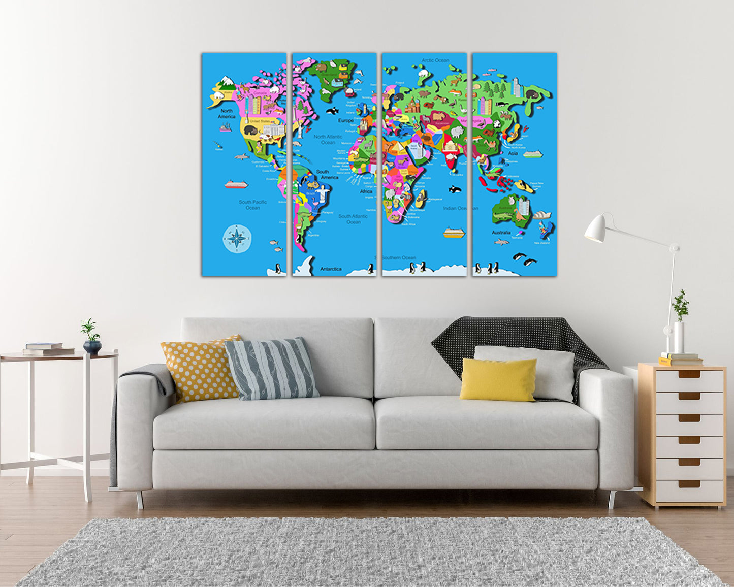 Baby World map canvas Nursery wall décor