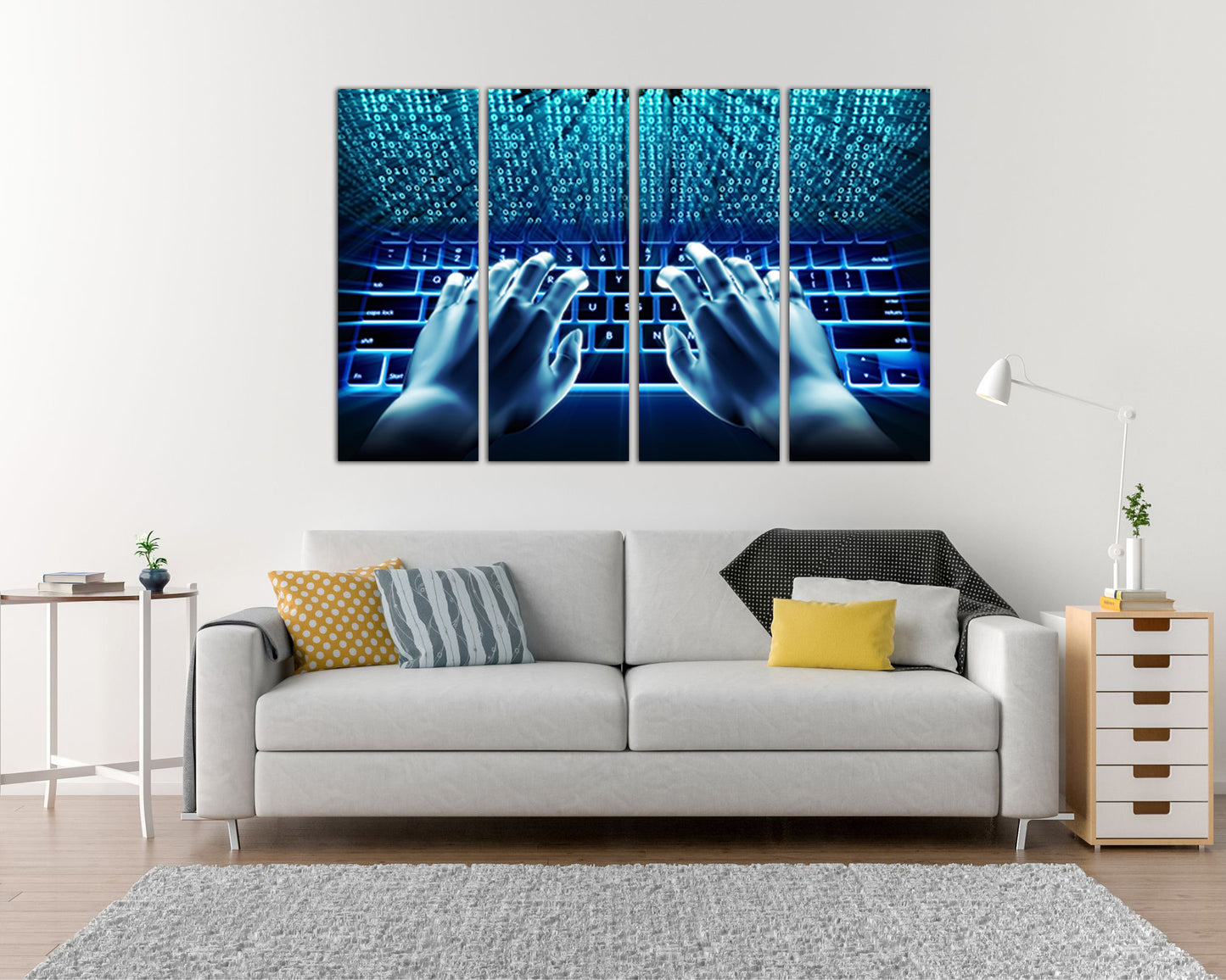Hacking internet print on canvas Matrix code art works Binary system ready to hang