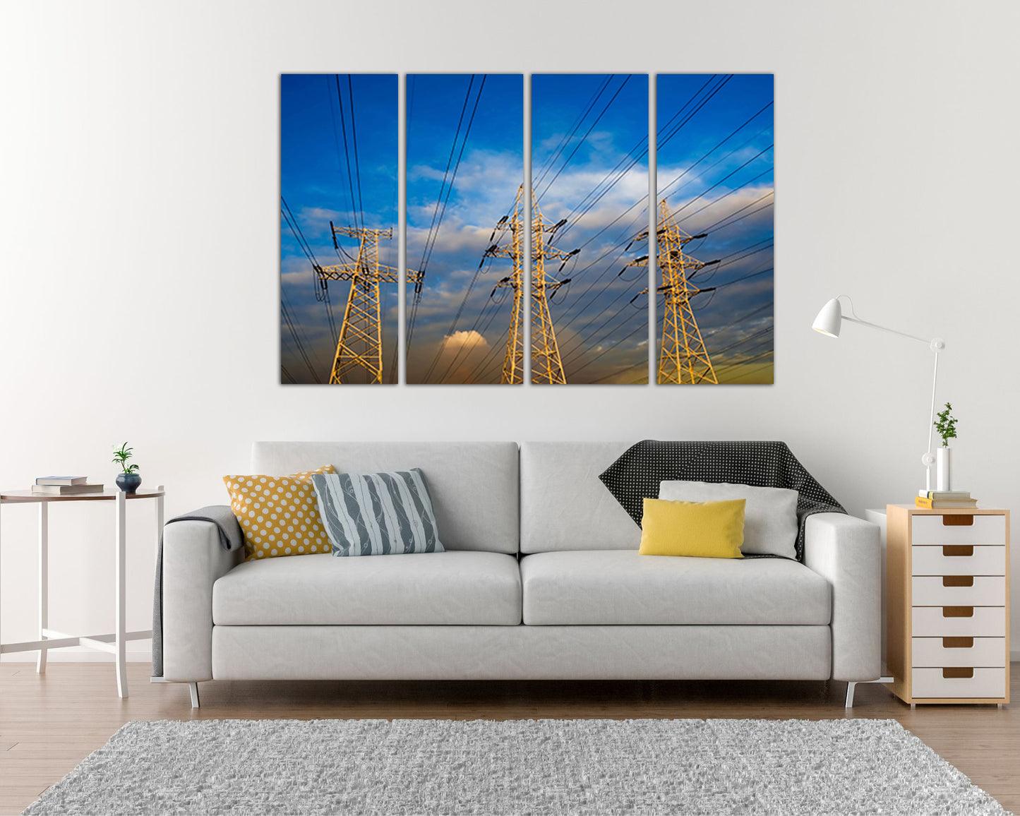 Wall art canvas High voltage print Mechanism industrial Power lines decor Electric cables Lineman Electricity