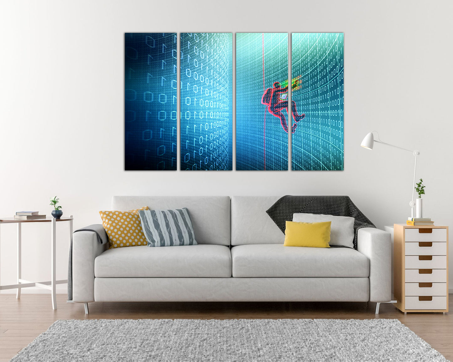 Matrix code print on canvas Binary system Code internet Cyber wall art Security decor
