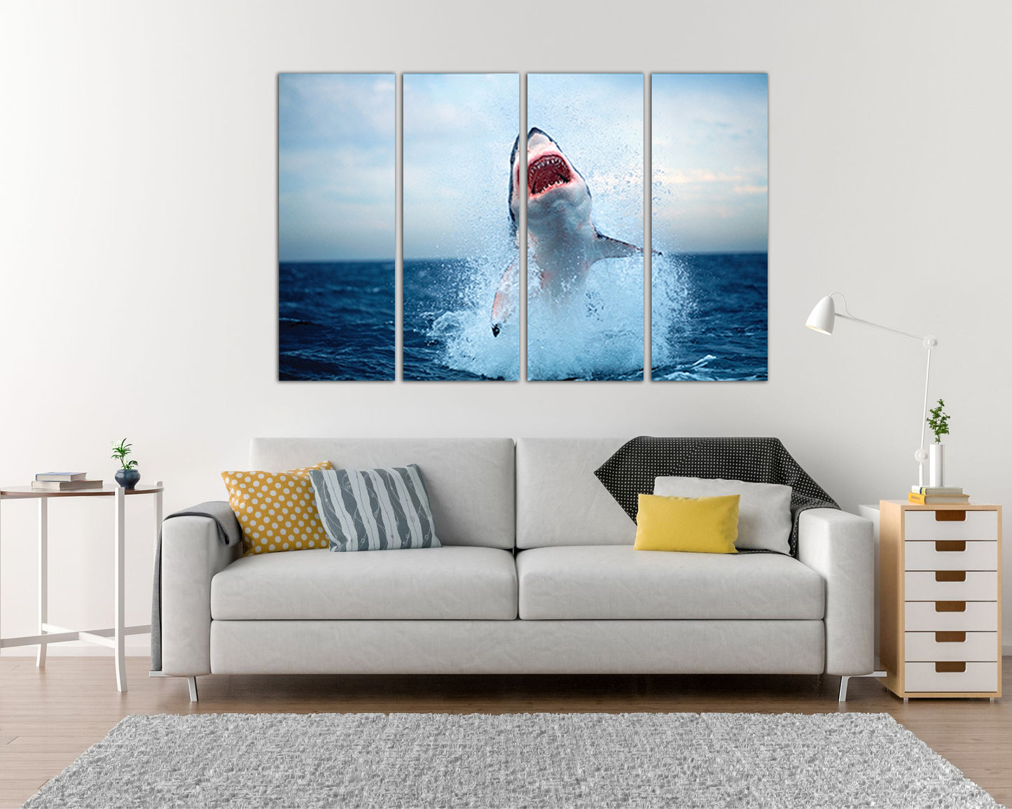 Wall canvas set Great white Shark canvas Animals decor Nautical art Marine life