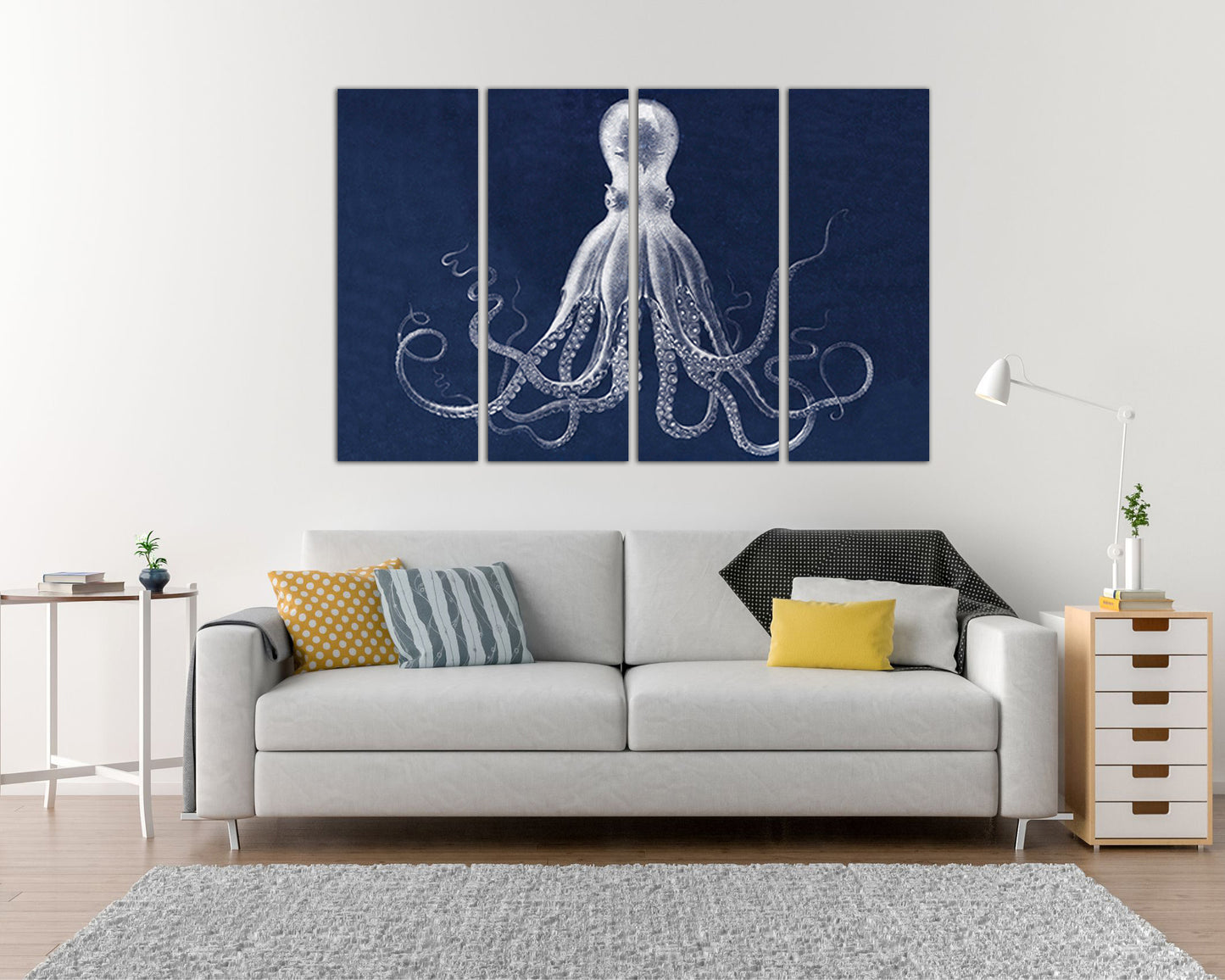 Print on canvas Octopus Lord bodner squid Octopus wall art Octopus triptych Octopus décor Marine life art Bodner octopus Navy nautical animal