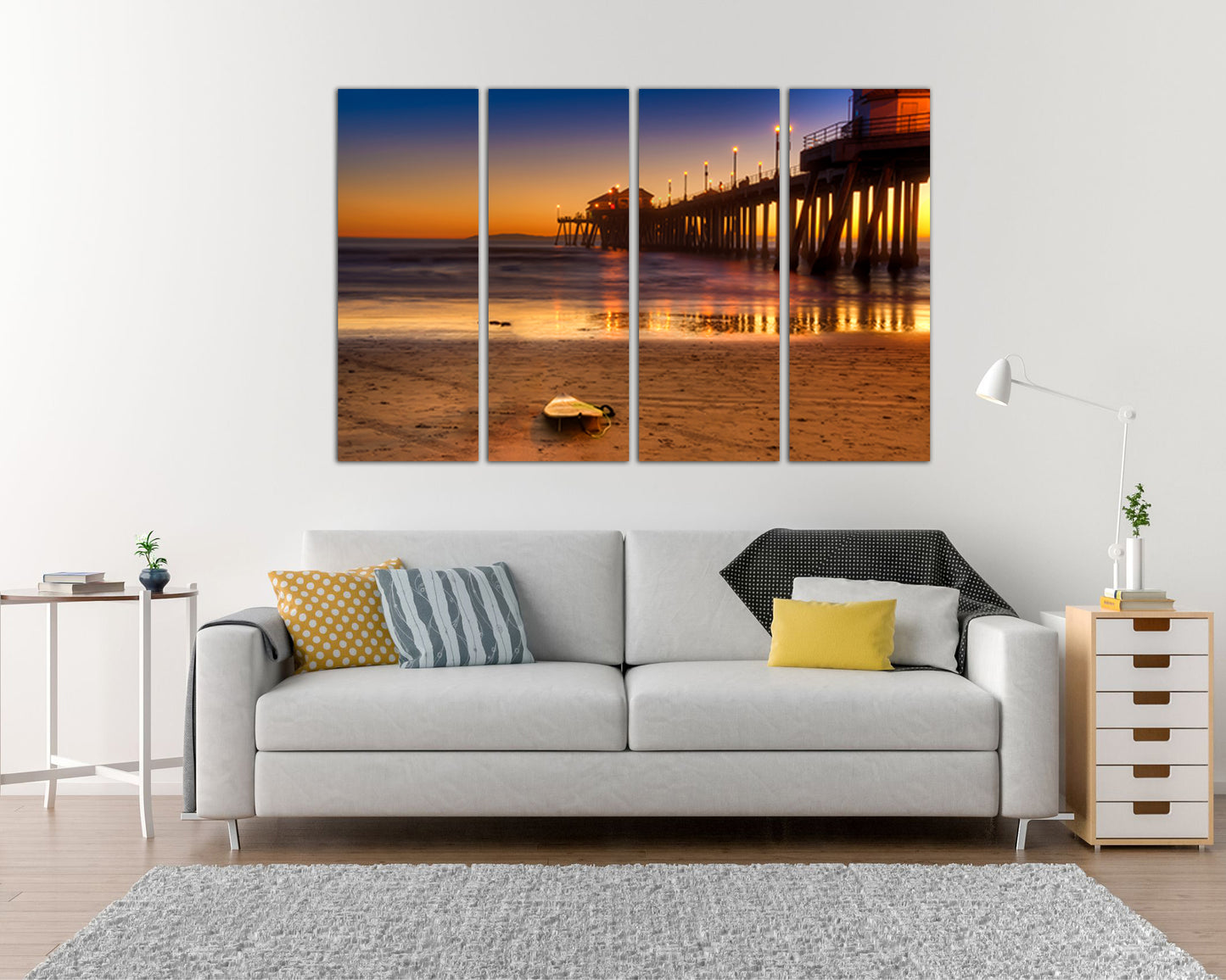 Huntington beach California canvas Landscape art Surf board Aqua nature decor