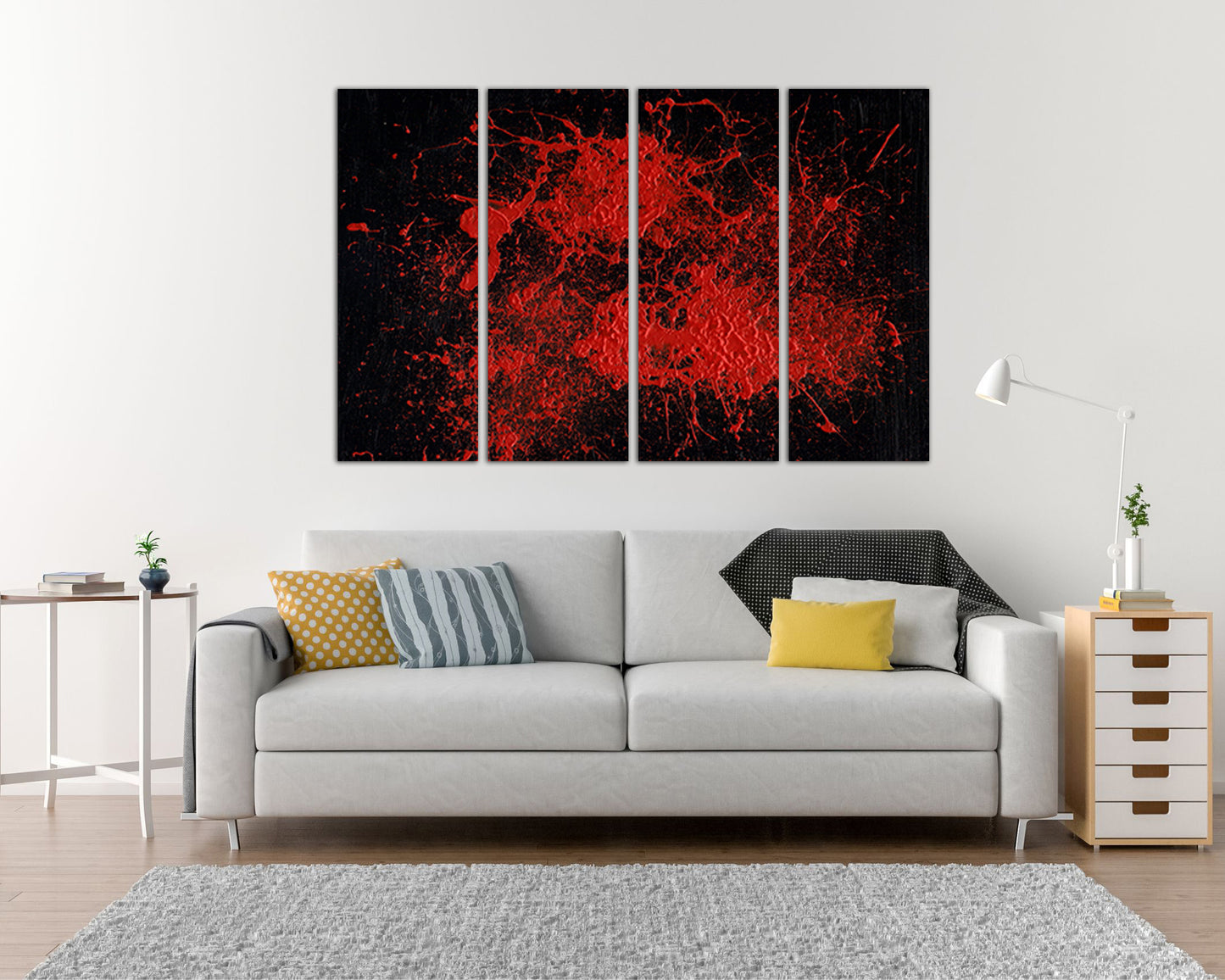 Abstract print on canvas splash of red paint wall art