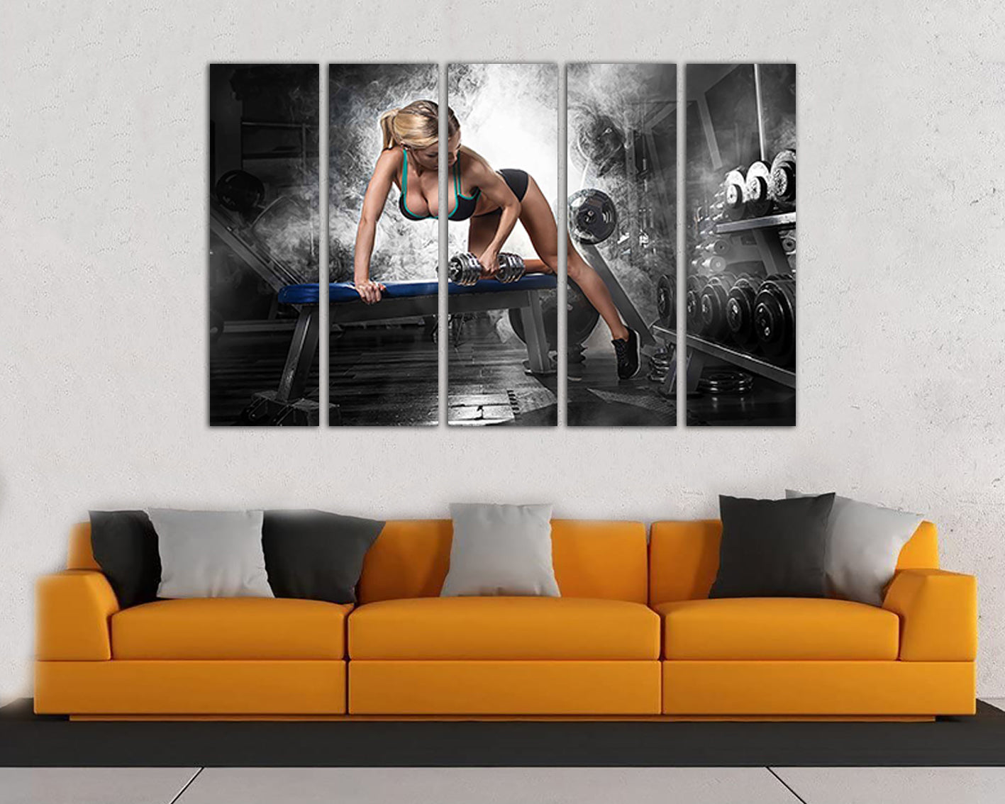Gym canvas panels set Sports training decor Dumbbell wall art Fitness workout