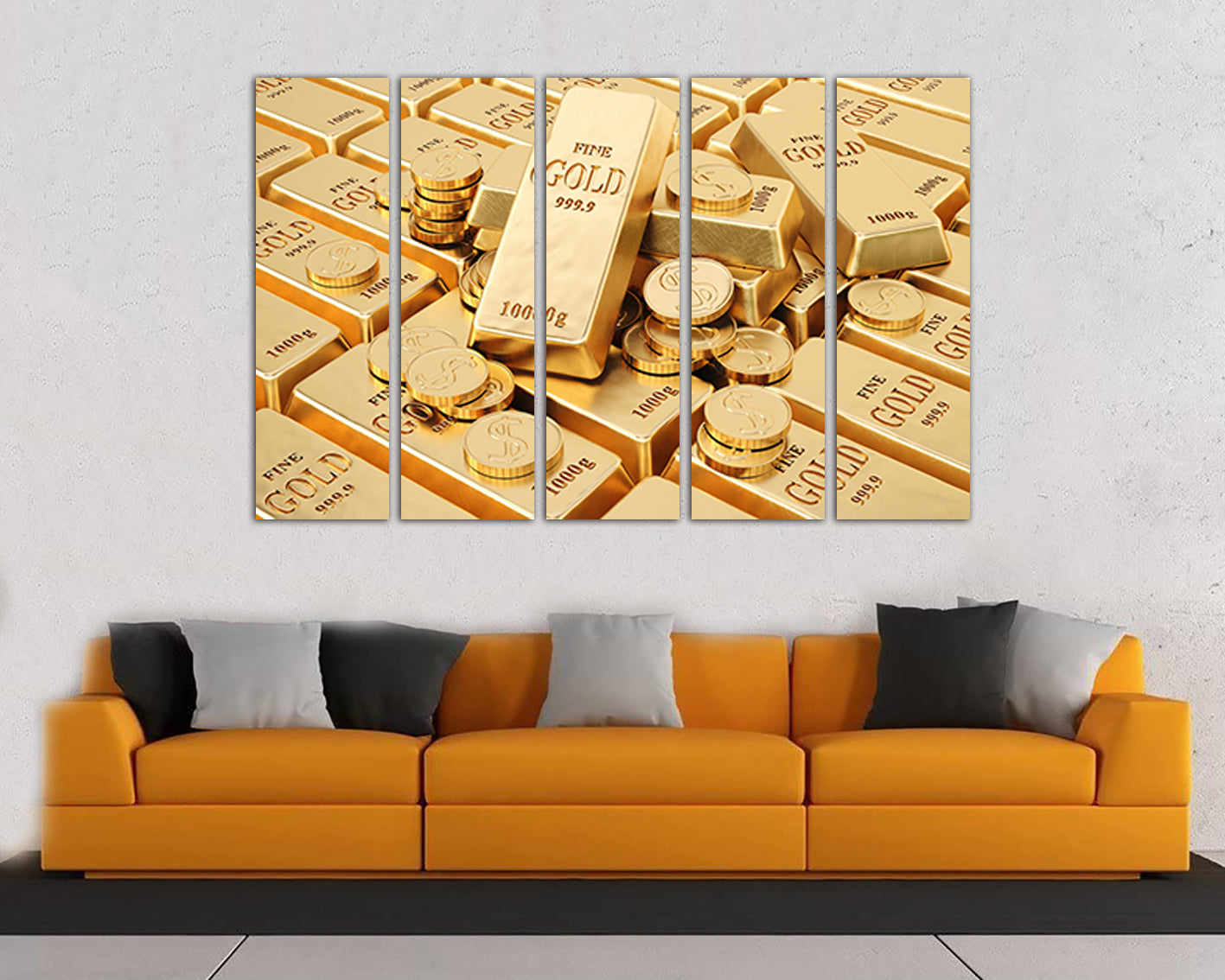Gold ingot art print on canvas Bank Finance wall decor Metal gifts for her Bitcoin gift King of metals