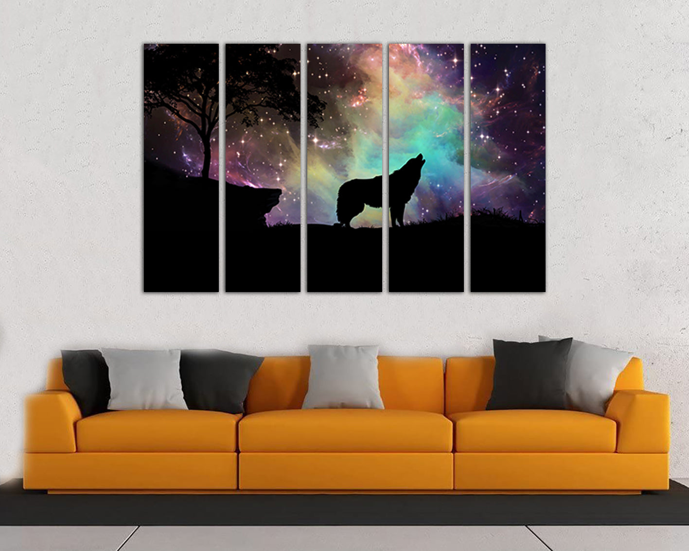 Wolf canvas art Starry sky Animal decor Nursery decor Forest animal Wolf artwork