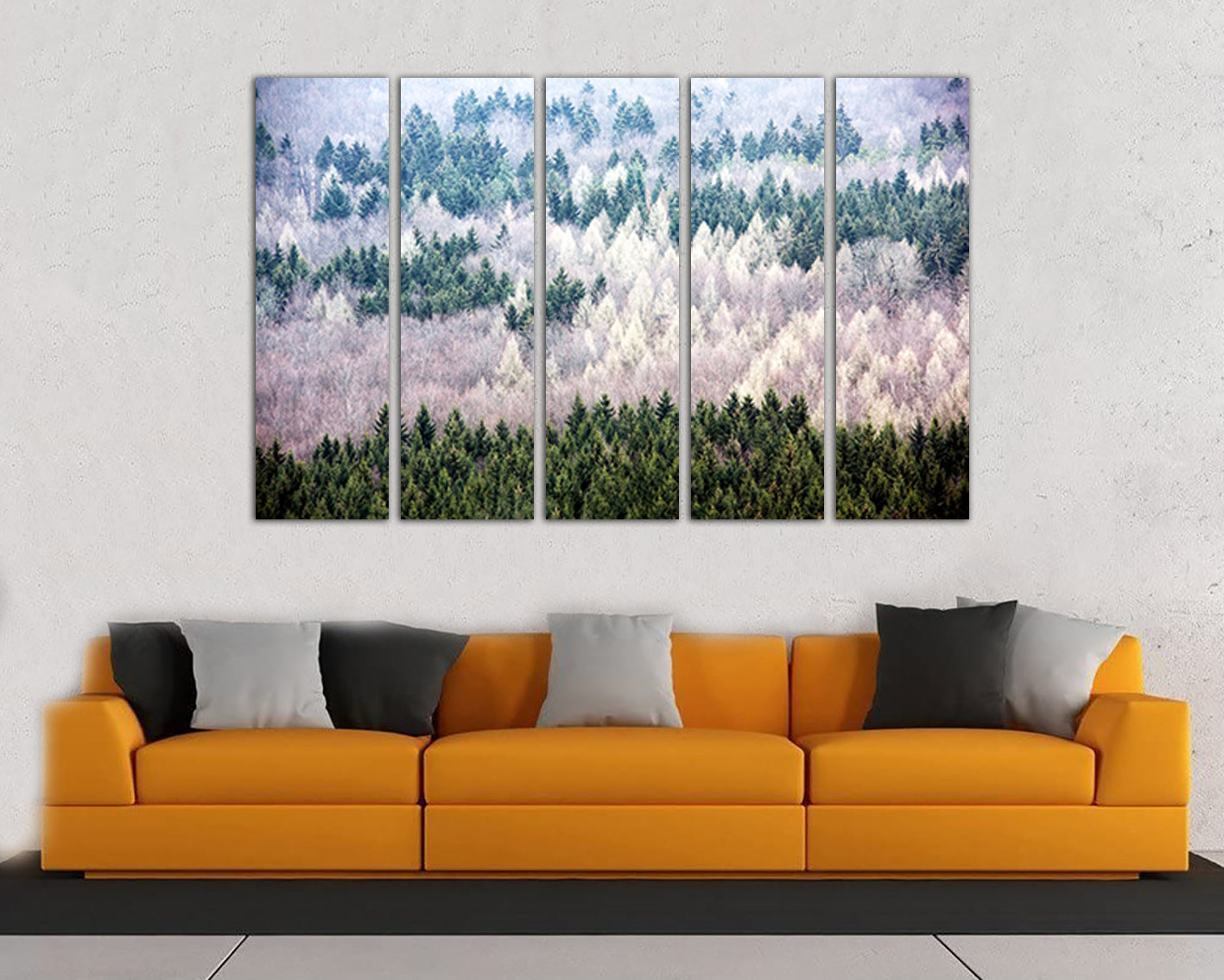 Pines forest print on canvas White green tree crown decor Landscape art Nature photo