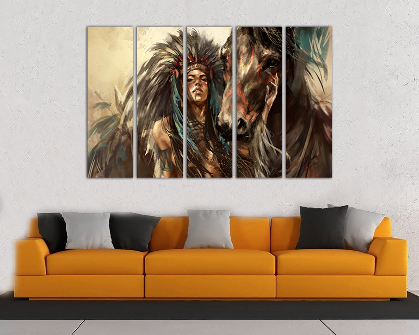 Native American Indian girl canvas Horse décor ready to hang