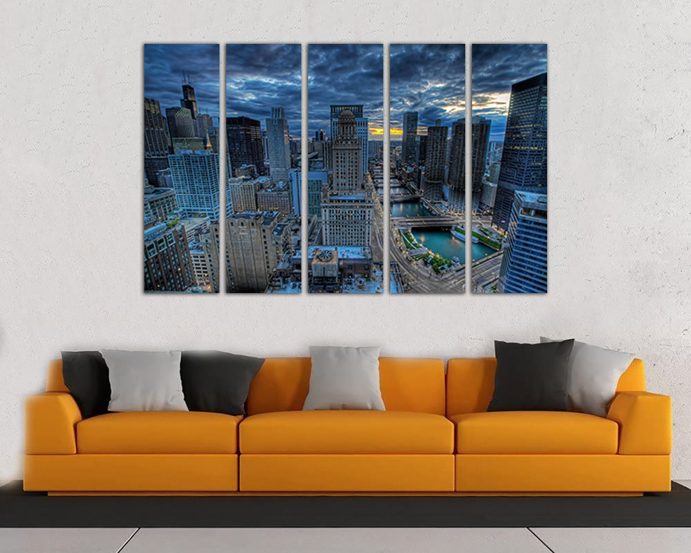 Panel wall art Chicago canvas Skyline city decor Downtown travel print
