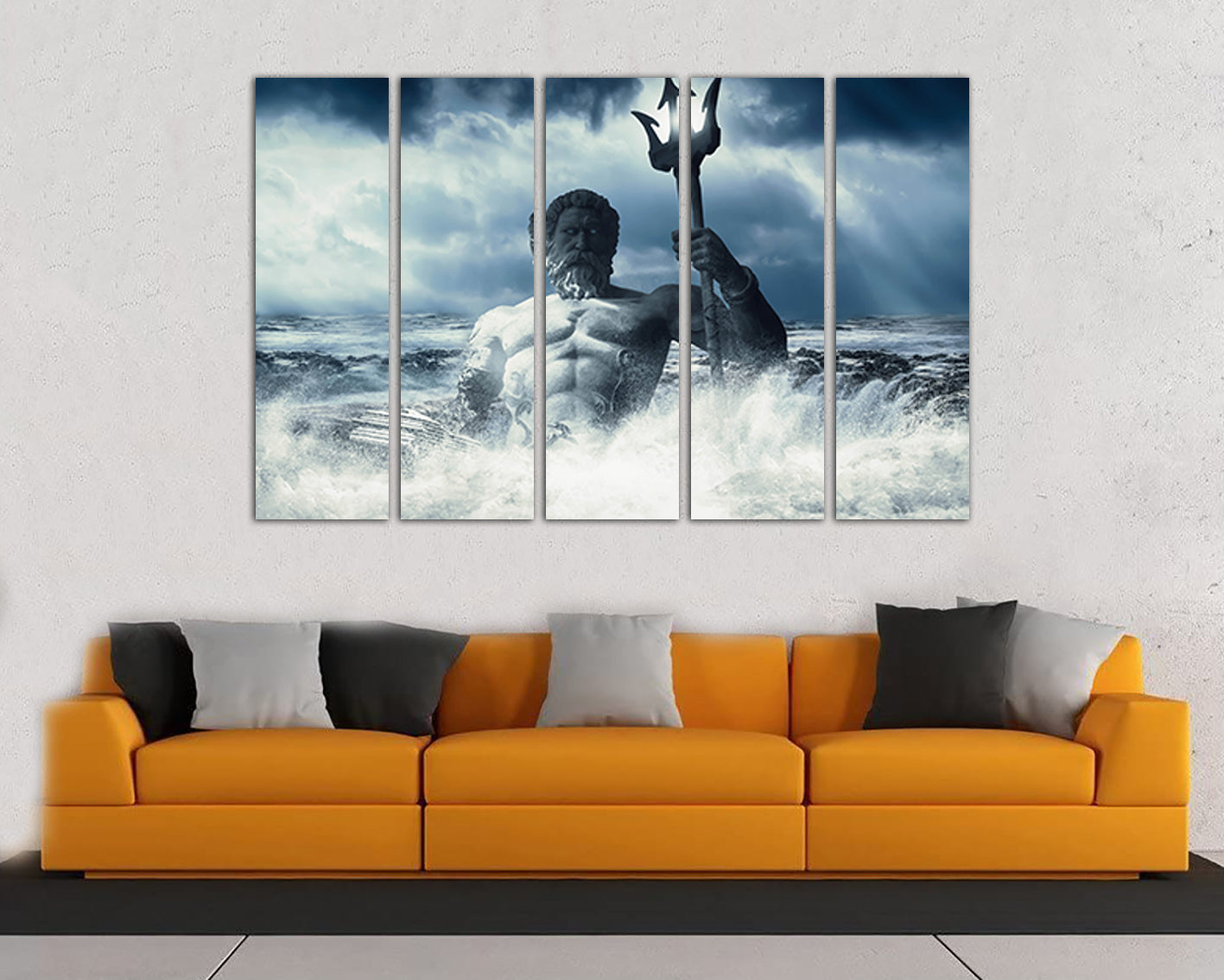 Greek god print on canvas Poseidon wall decor Storm at sea art work Mythology ready to hang