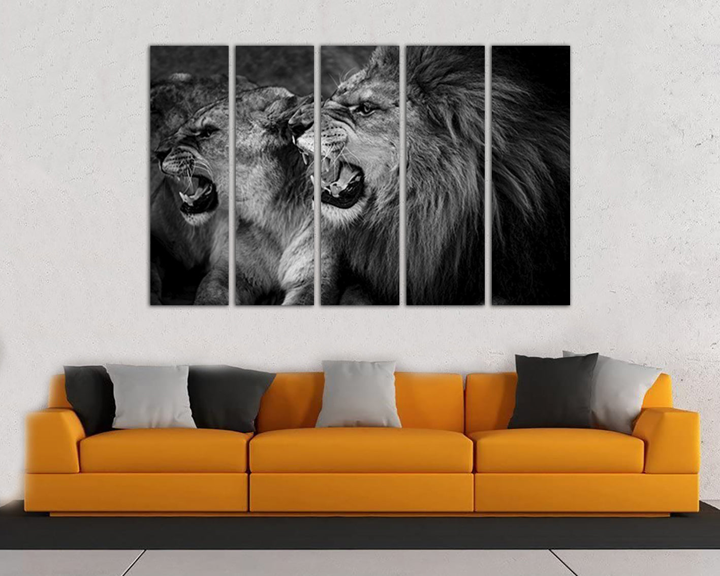 Lion head canvas Lioness art Animals wall decor Angry cat print Gallery wall set Baby photo