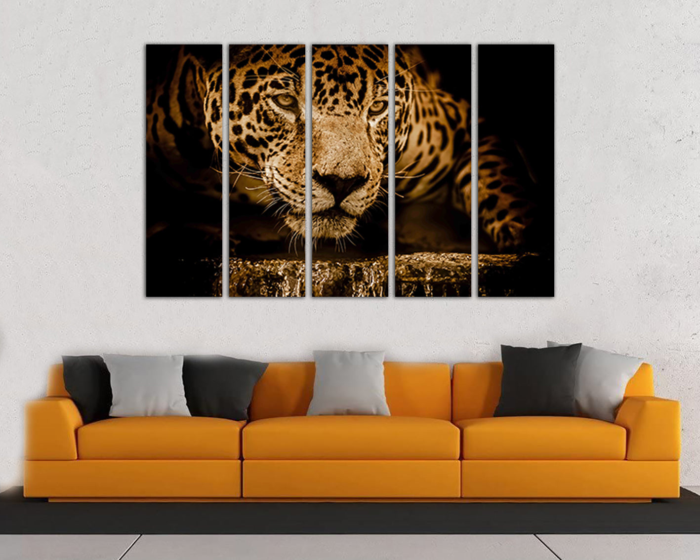 Jaguar print Split canvas Wild animal decor Cat print Spotted cat wall art