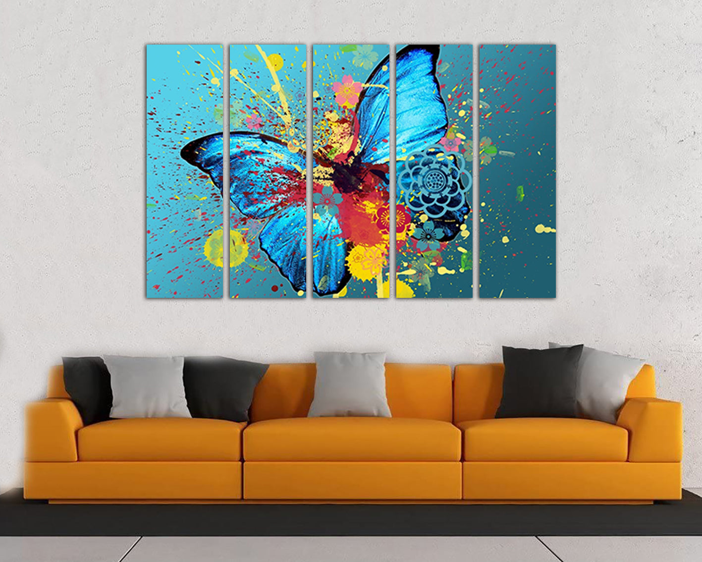 Wall art canvas abstract multicolored butterfly in a splash of paint Ready to hang