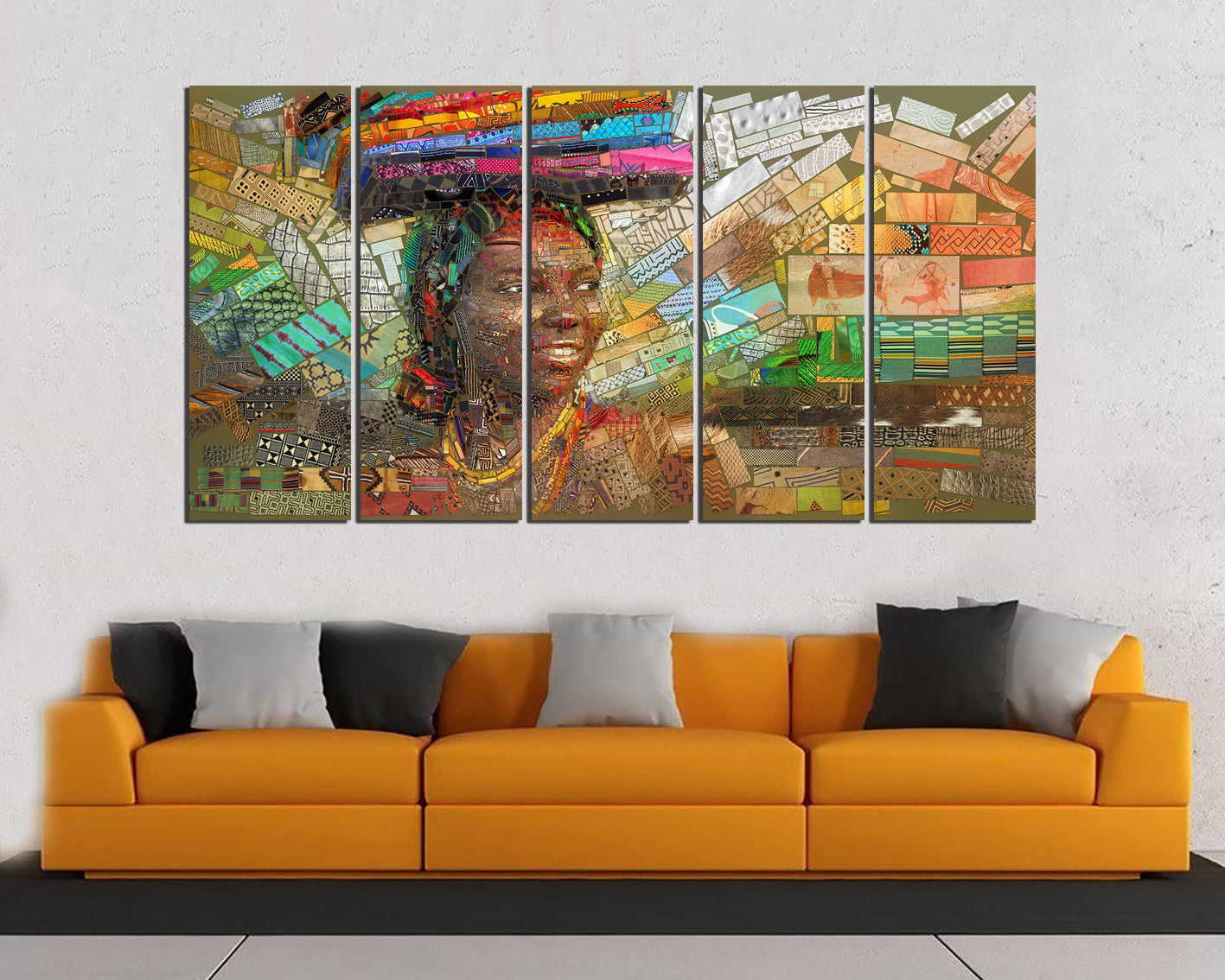 Happy african mosaic woman print on canvas Modern art works ready to hang