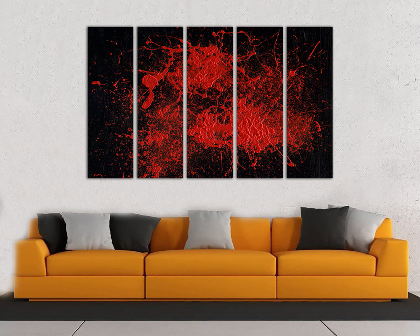Abstract print on canvas splash of red paint wall art