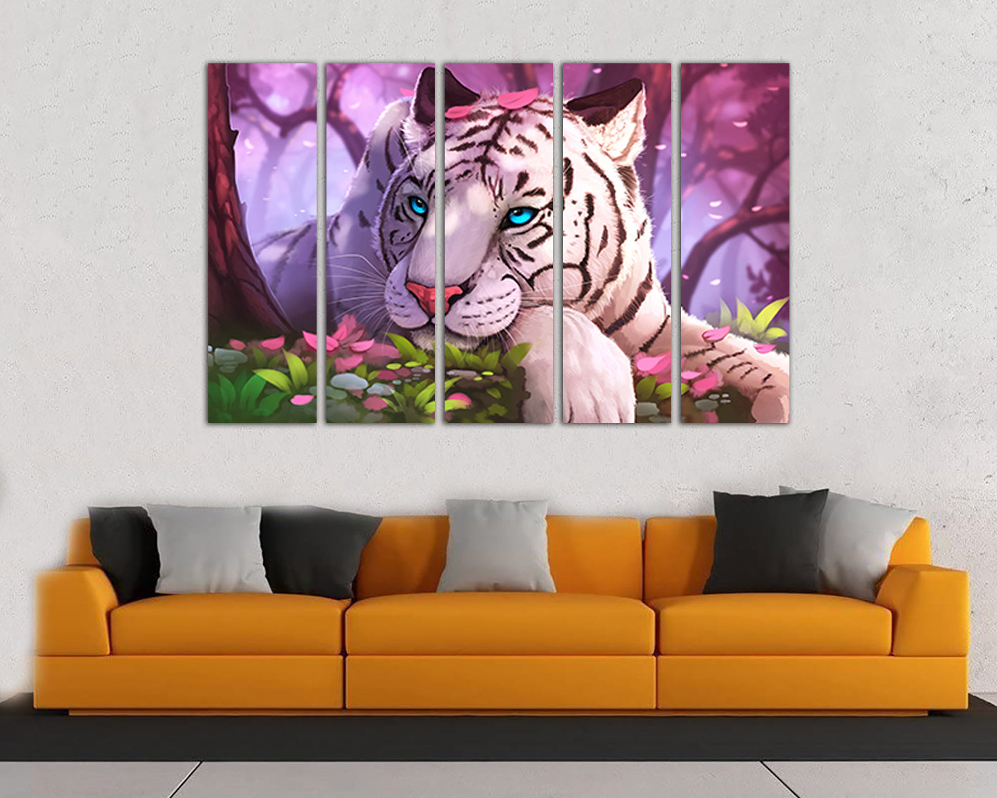 White tiger canvas Nursery decor Big cats Magical wall art Fairy print Kids home decor Fantasy print Baby animals
