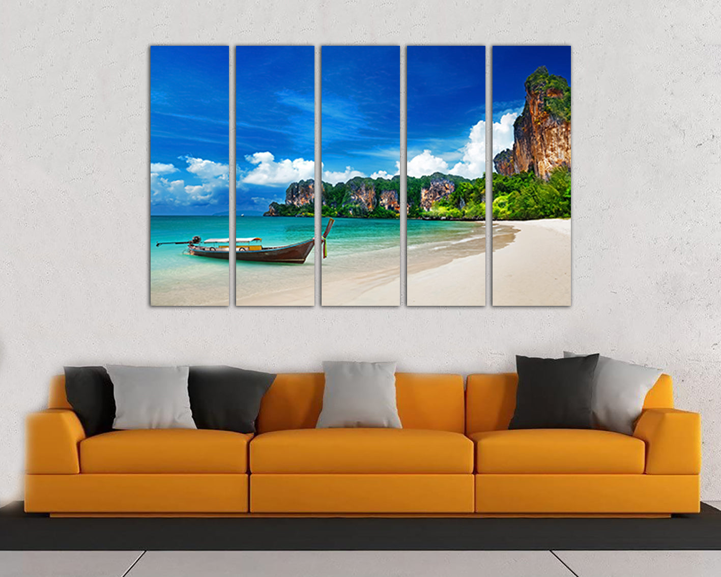 Thailand canvas Ocean wall décor Landscape art Beaches print Diving gift Boat Nature artwork