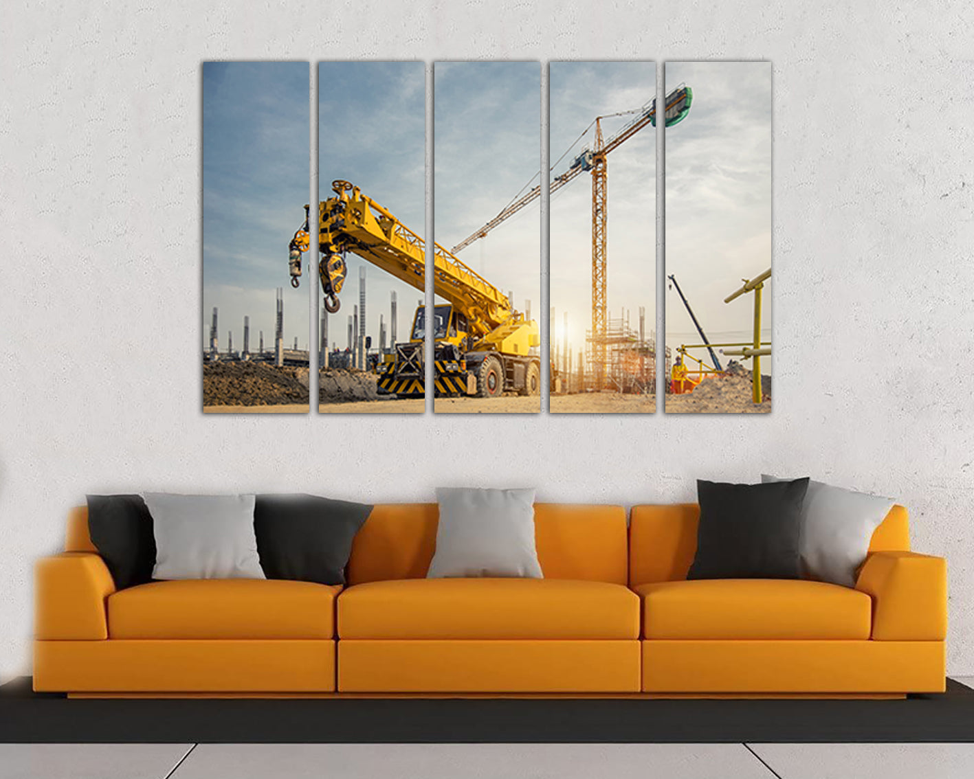 Crane canvas Construction sites Mechanism wall art Engine décor truck print