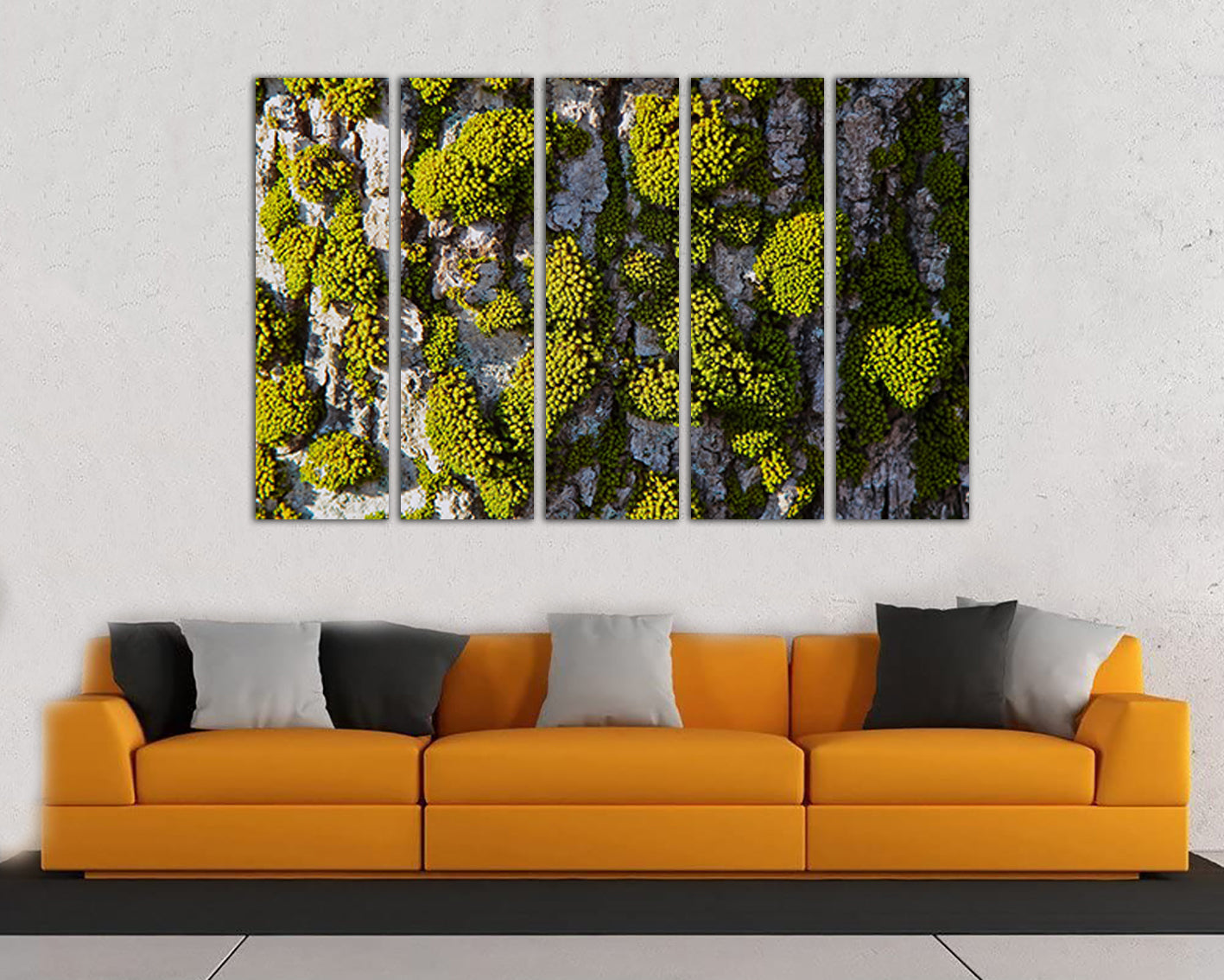 Moss print on canvas Nature wall decor Botanical art Forest Tree bark